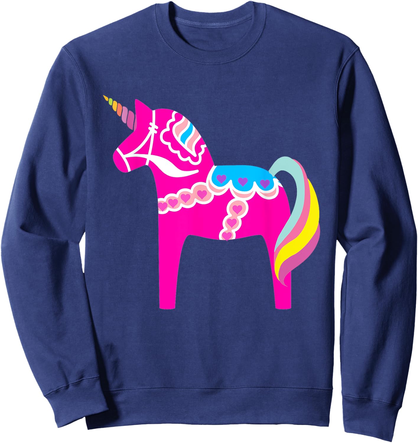 Pink Dala Horse Unicorn Swedish Dalecarlian Horse Sweatshirt - Sweatshirt | Navy
