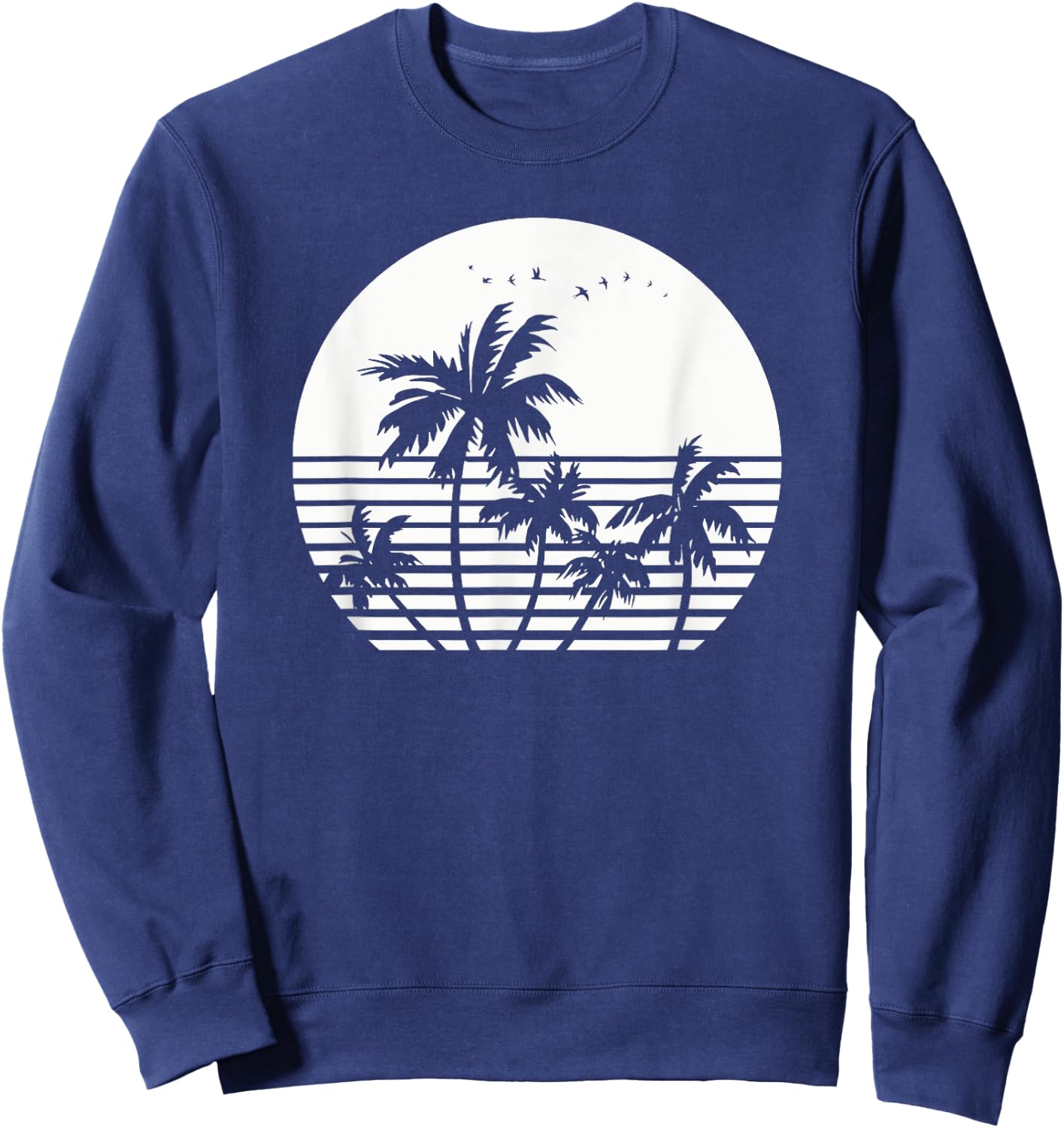 Vintage Birds Sunset Beach Palm trees Sweatshirt - Sweatshirt | Navy