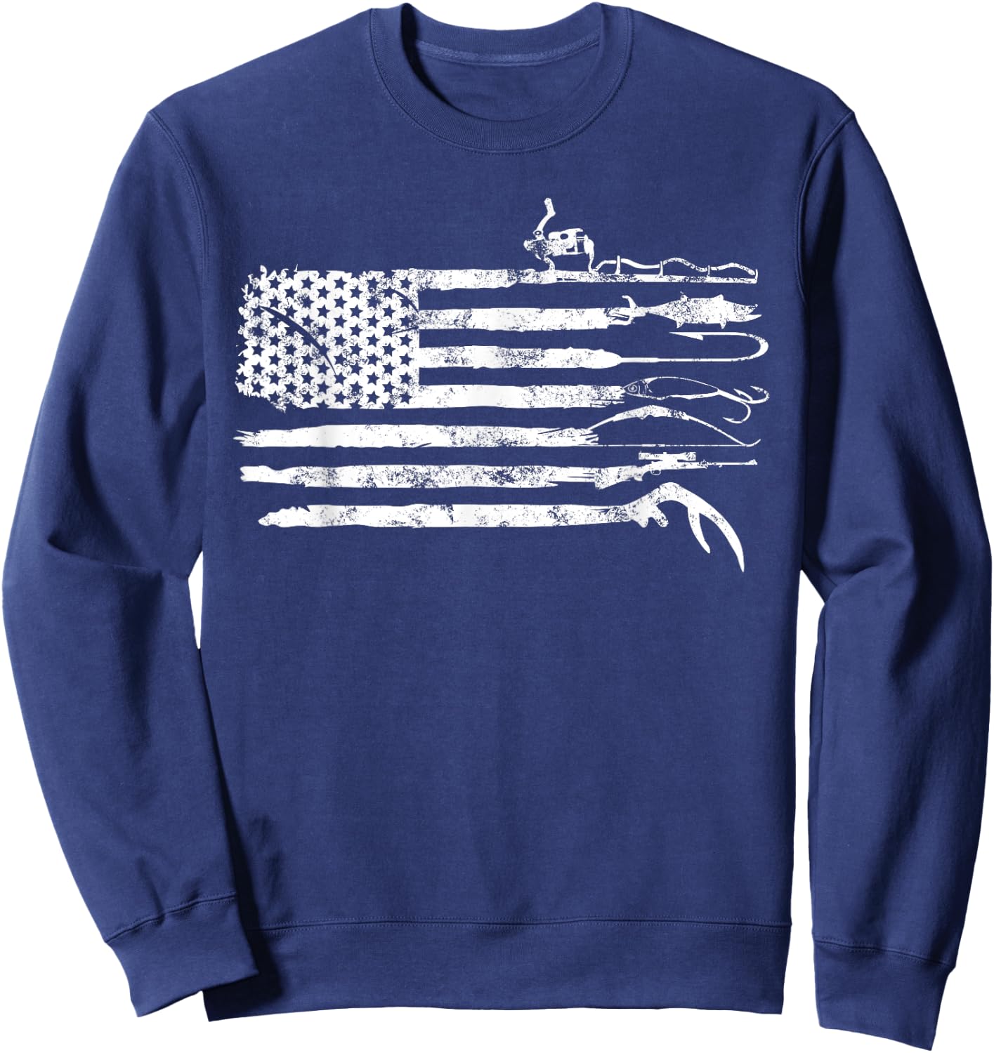 Hunting Fishing American Flag Patriotic Sweatshirt - Sweatshirt | Navy