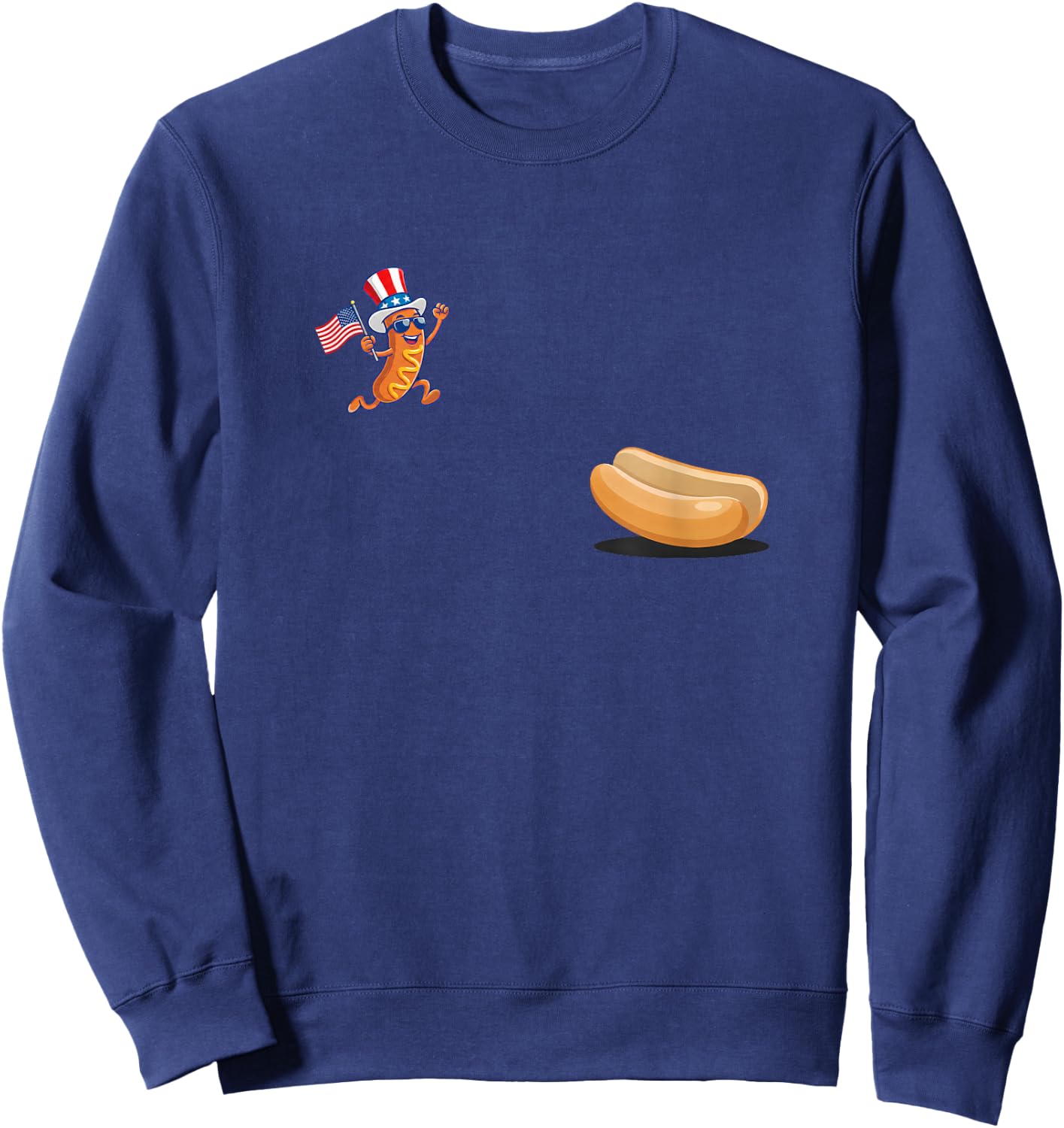 Freedom Dive Hotdog Funny Patriotic Hotdog Jumping Into Bun Sweatshirt - Sweatshirt | Navy