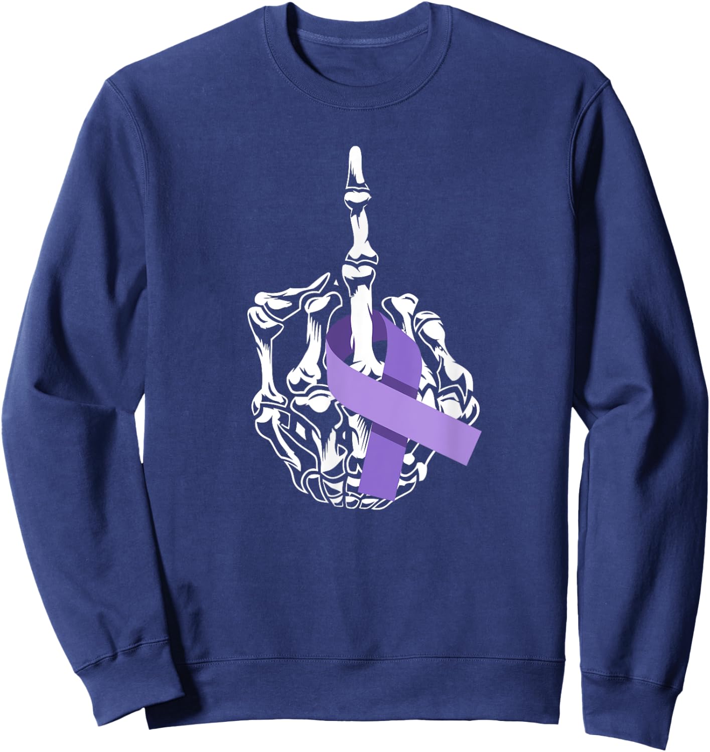 Fuck All Cancer Middle Finger Lavender Ribbon Cancer Sweatshirt - Sweatshirt | Navy