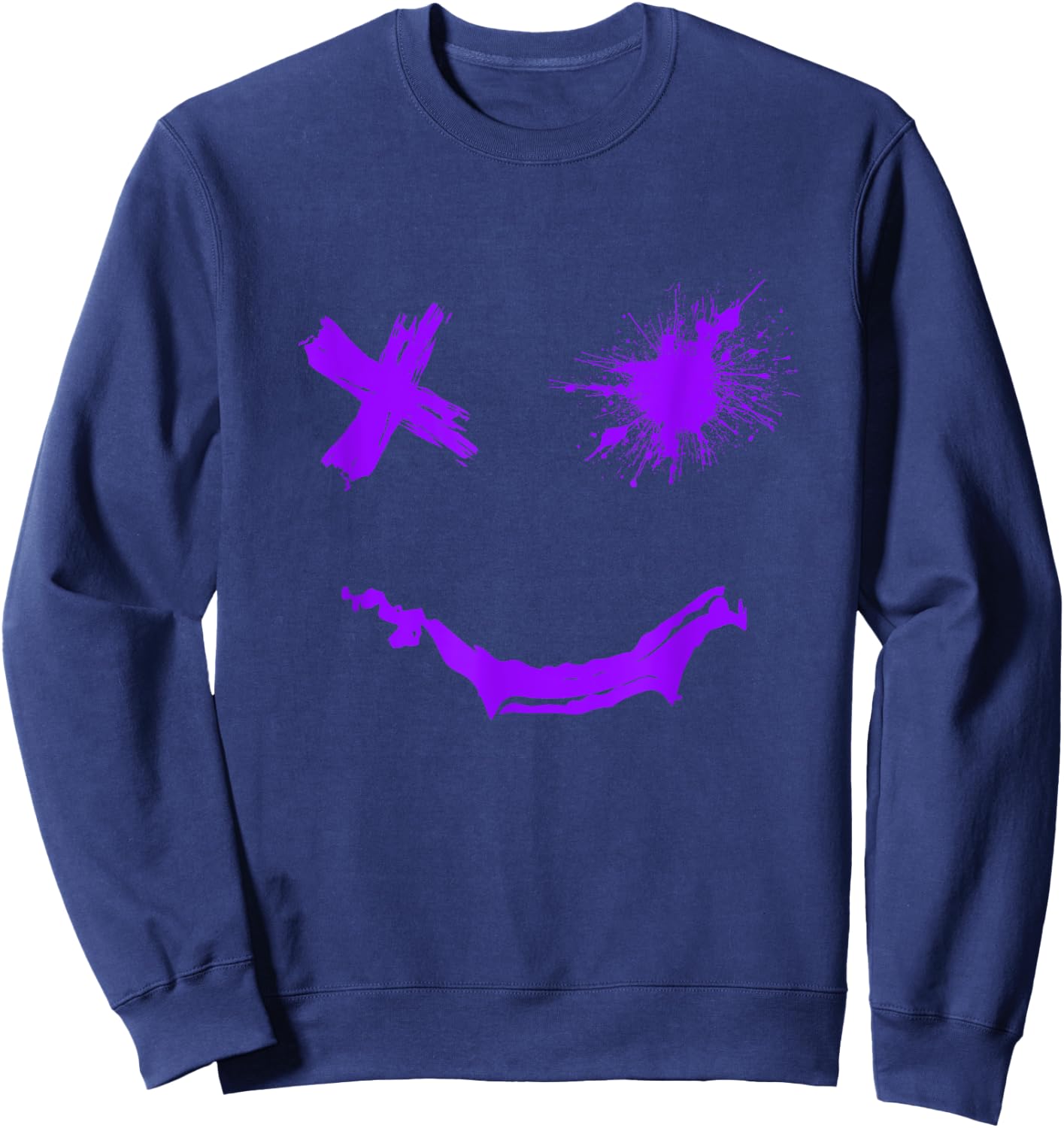 Purple Graphic Party Face Rough Style Smile Face Purple , black Sweatshirt - Sweatshirt | Navy
