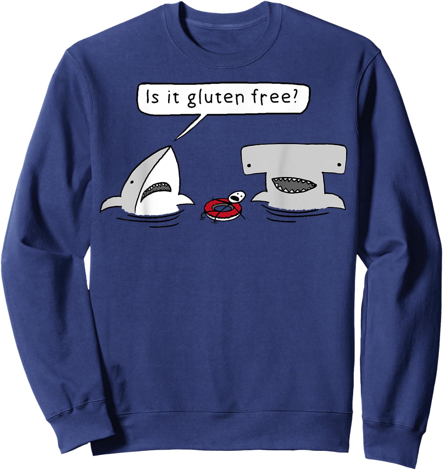 Is It Gluten Free Two Sharks Graphic Sweatshirt - Sweatshirt | Navy