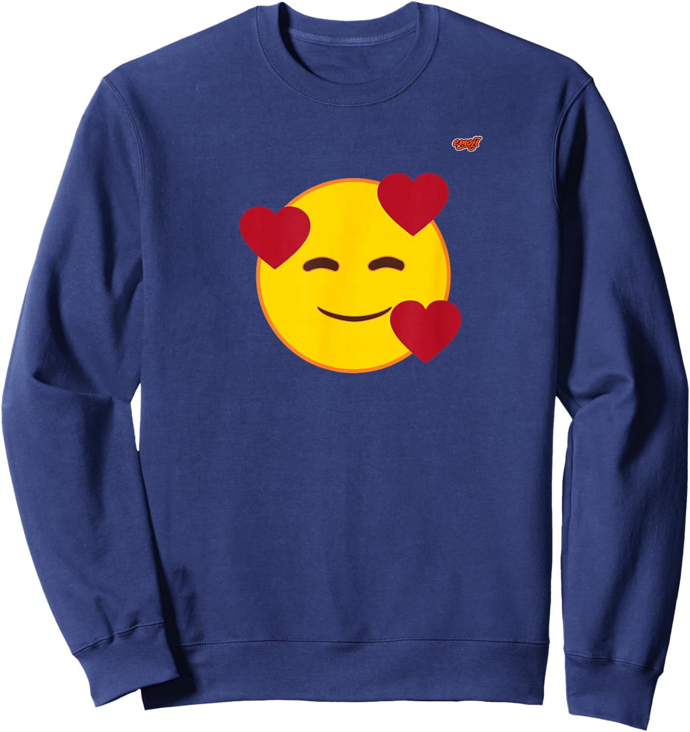 Emoticon Yellow Smile Face Smile Floating Hearts Love , Black, S Sweatshirt - Sweatshirt | Navy