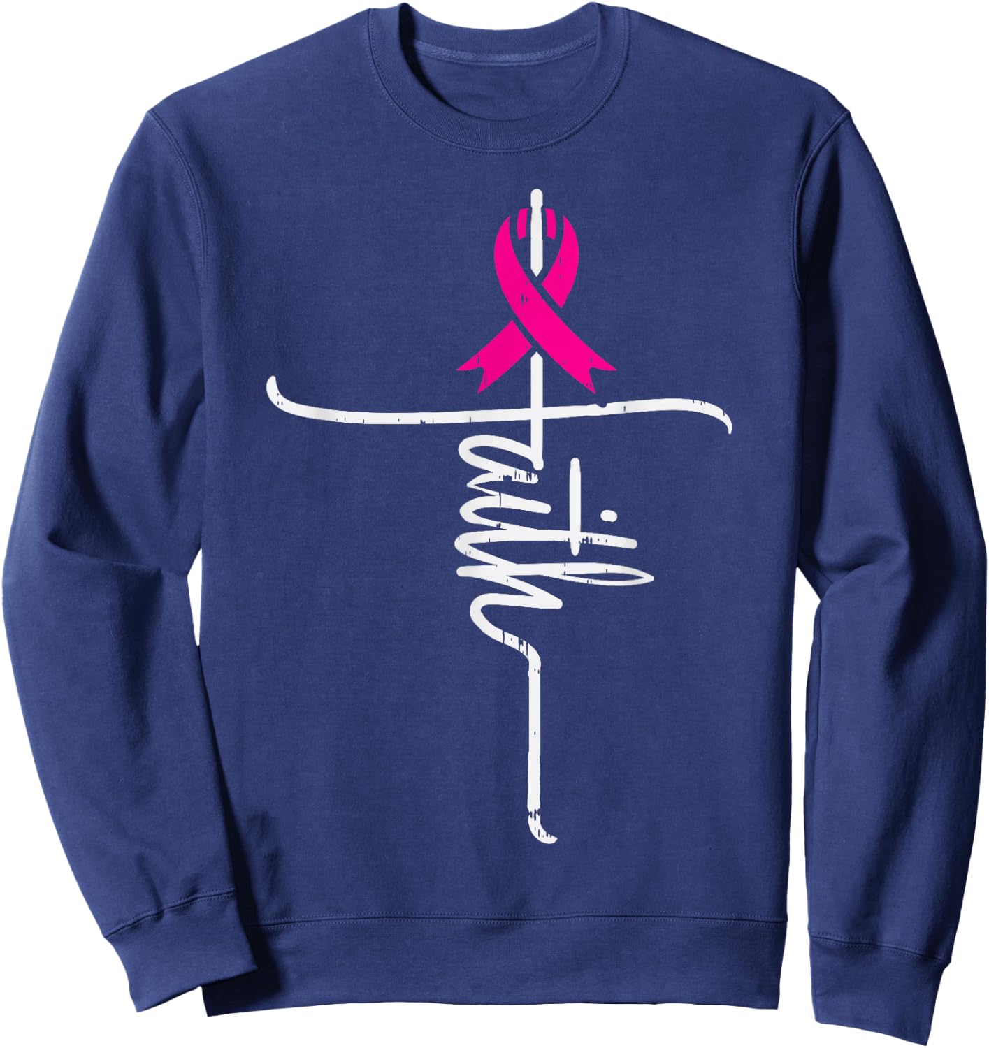 Faith Pink Ribbon Breast Cancer Awareness Fight Support Gift Sweatshirt - Sweatshirt | Navy