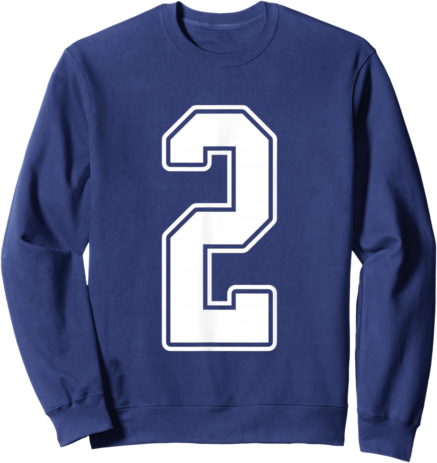 #2 White Outline Number 2 Sports Fan Jersey Style Football Sweatshirt - Sweatshirt | Navy