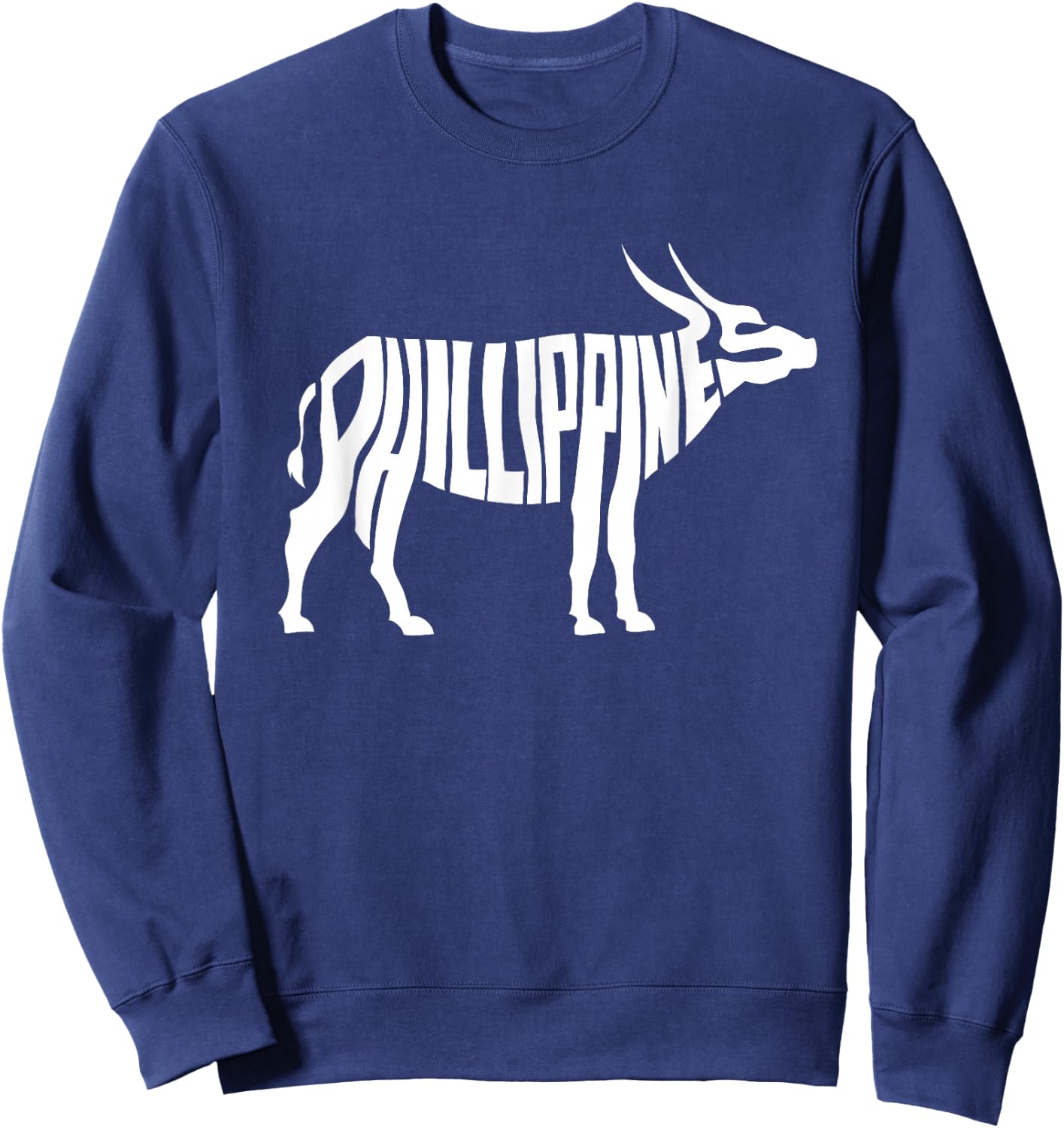 Philippines Carabao Water Buffalo Word Art - Funny Animal Sweatshirt - Sweatshirt | Navy