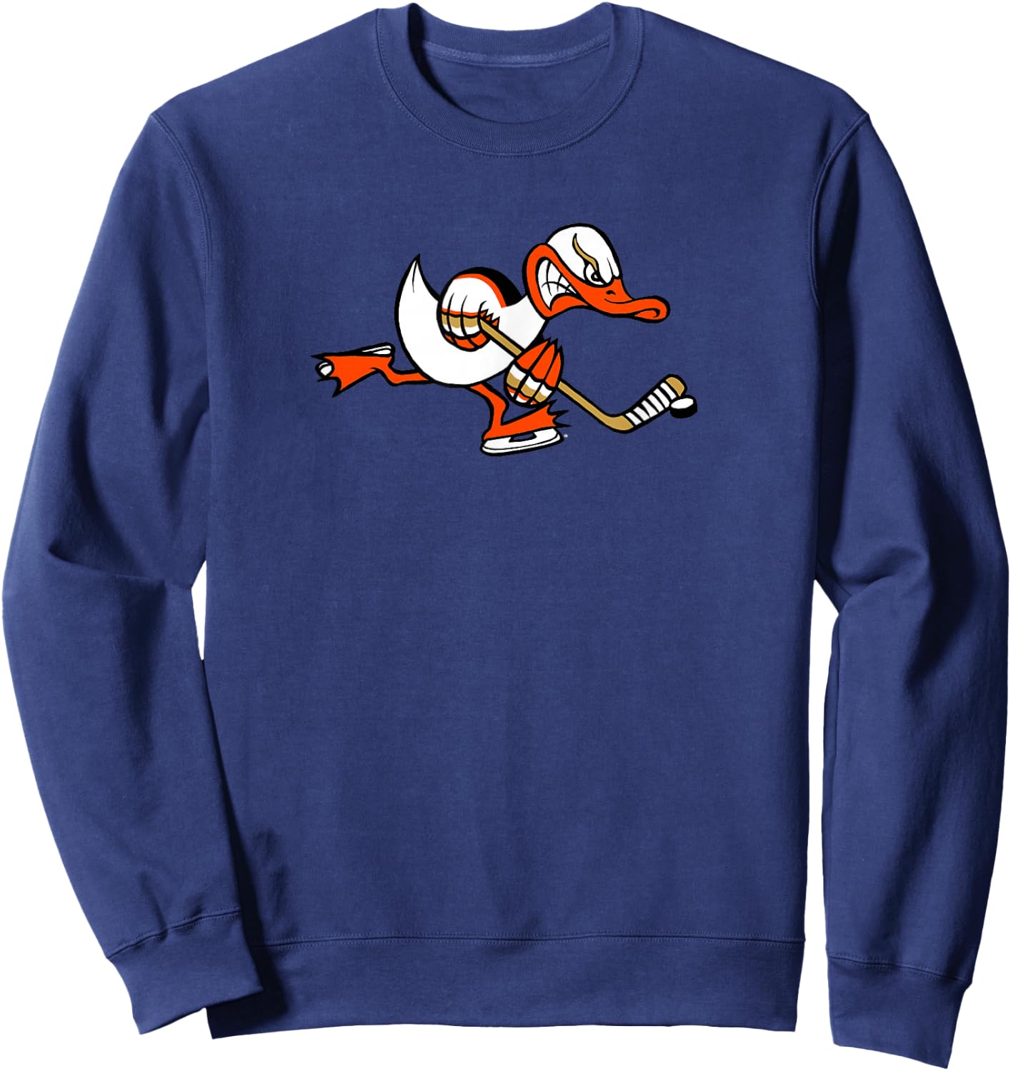 Cute Graphic Cartoon Duck Mascot Playing Ice Hockey Sweatshirt - Sweatshirt | Navy