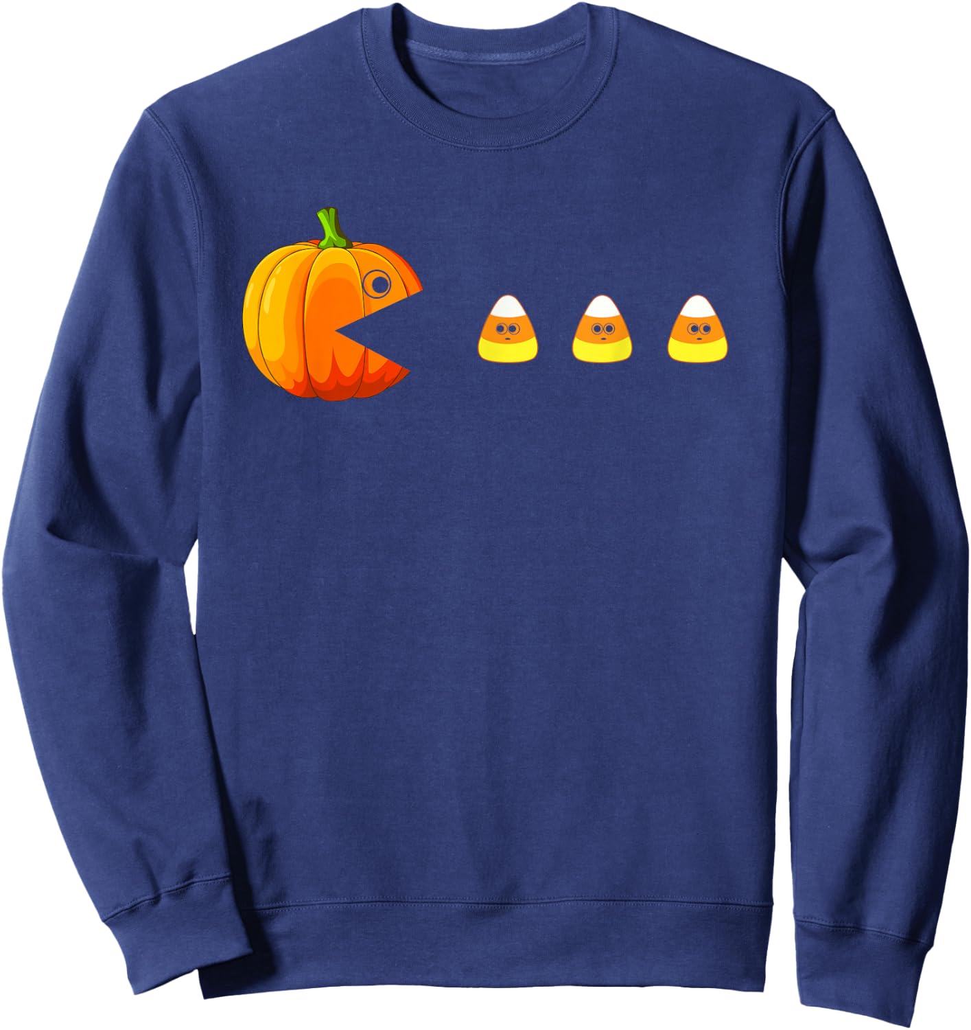 Funny Pumpkin Eating Candy Corn Halloween Boys Girls Kids Sweatshirt - Sweatshirt | Navy