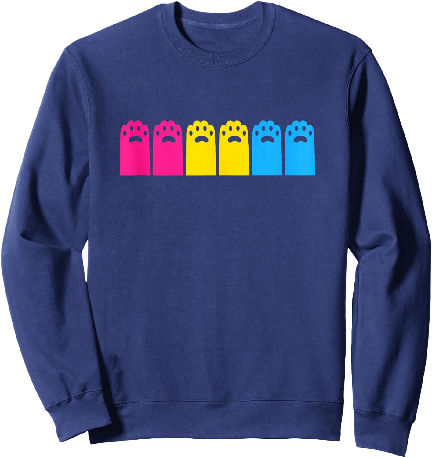 Pansexual Pride Cat Paws LGBTQ Pan Flag Colors Minimalist Sweatshirt - Sweatshirt | Navy