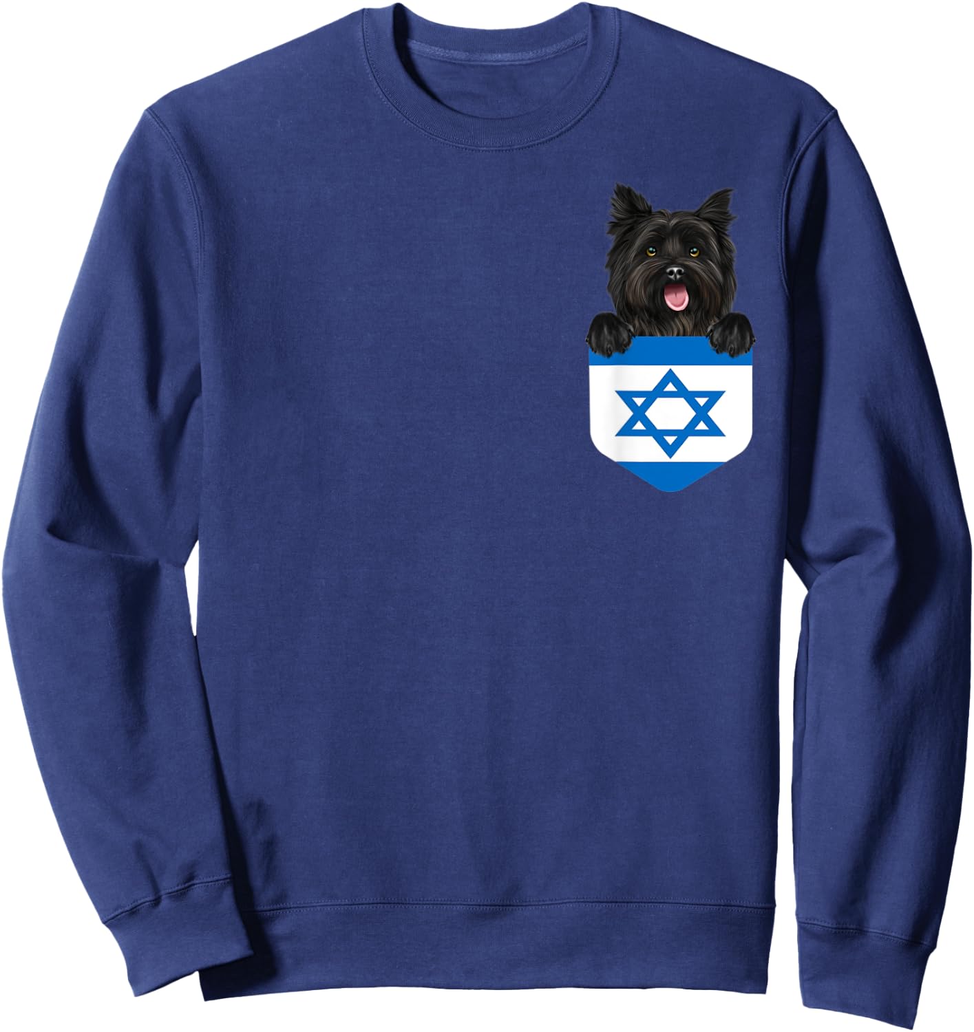 Israel Flag Cairn Terrier Dog In Pocket Sweatshirt - Sweatshirt | Navy