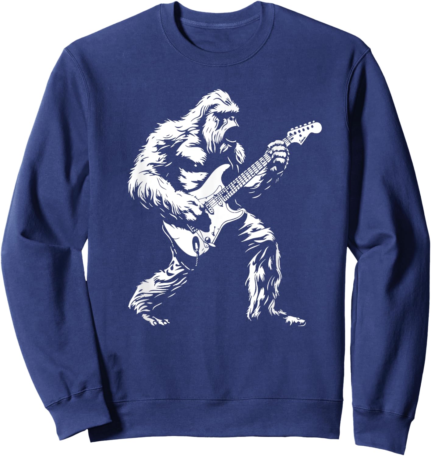 Retro Guitar Bigfoot Music Sasquatch Rock 'N Roll Sweatshirt - Sweatshirt | Navy