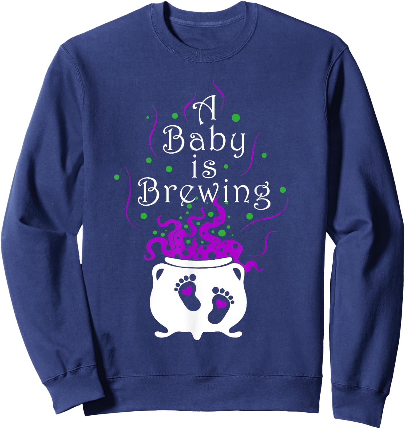 A Baby Is Brewing Black Cauldron Halloween Baby Pregnant Sweatshirt - Sweatshirt | Navy