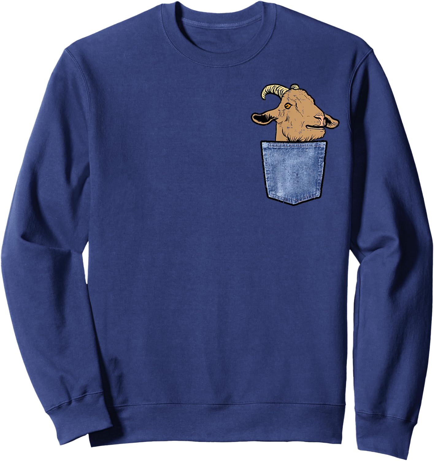 Goat Shirts Farm Animal Men Women Kids Goat Face Peeking Pocket Funny Farmer -Adults, -Kids Black Short Sleeve Sweatshirt - Sweatshirt | Navy