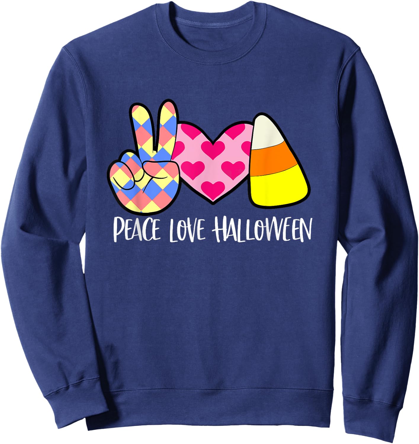 Candy Corn Peace Love Halloween Sweatshirt - Sweatshirt | Navy