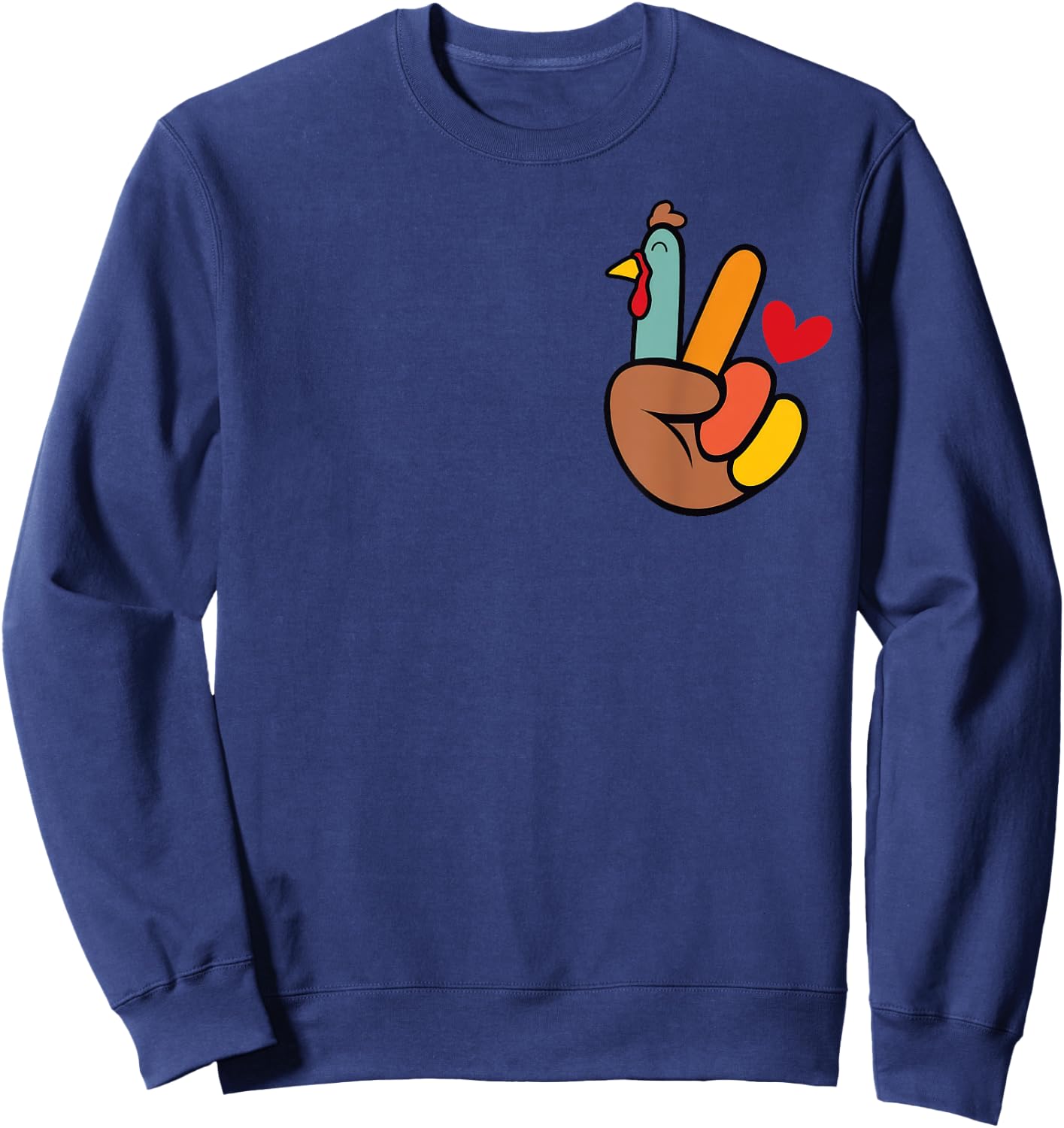 Peace Sign Turkey Hand Heart Thanksgiving Pocket Sweatshirt - Sweatshirt | Navy