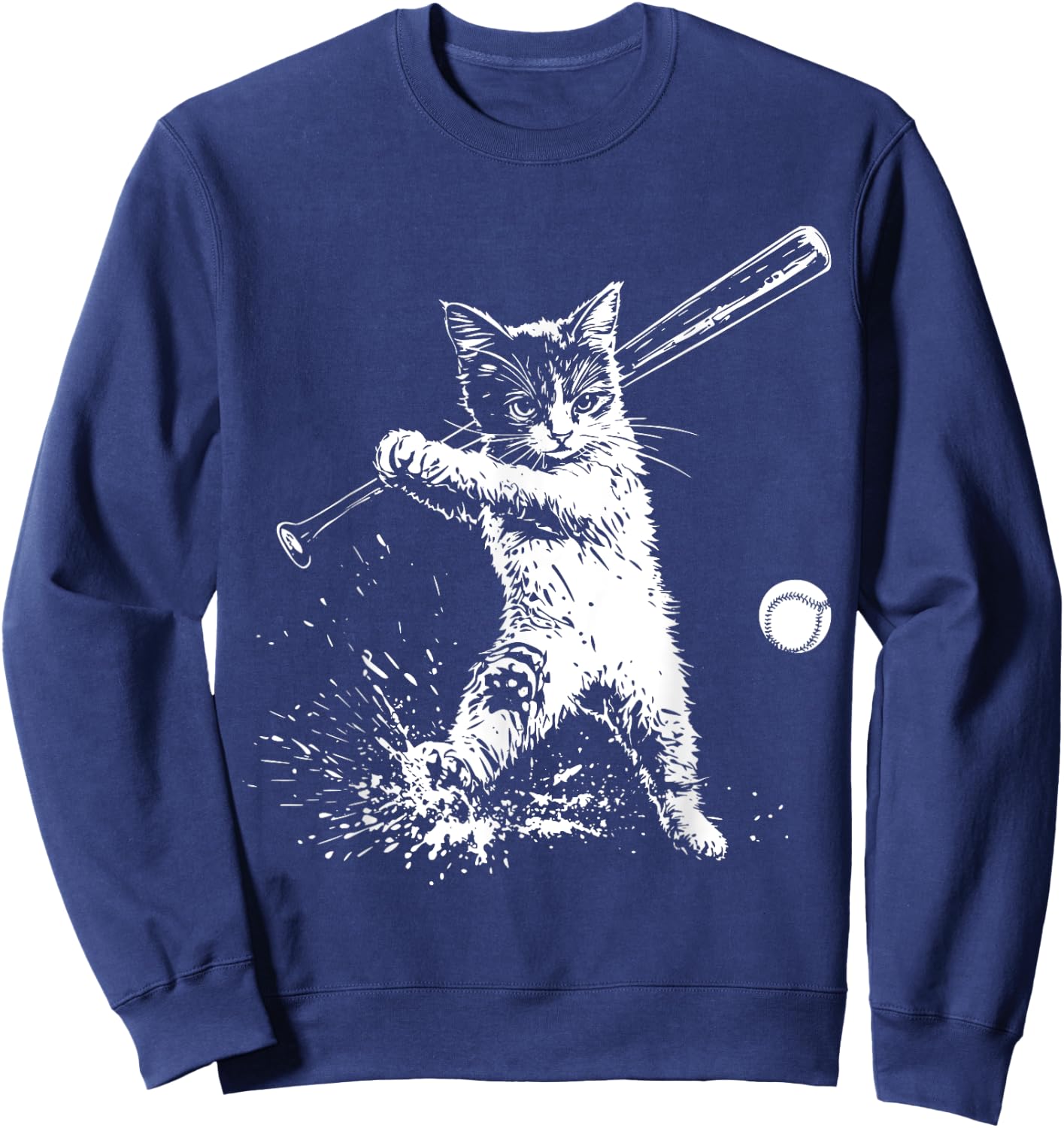 Funny Cat Baseball Graphic Women Kids Sweatshirt - Sweatshirt | Navy