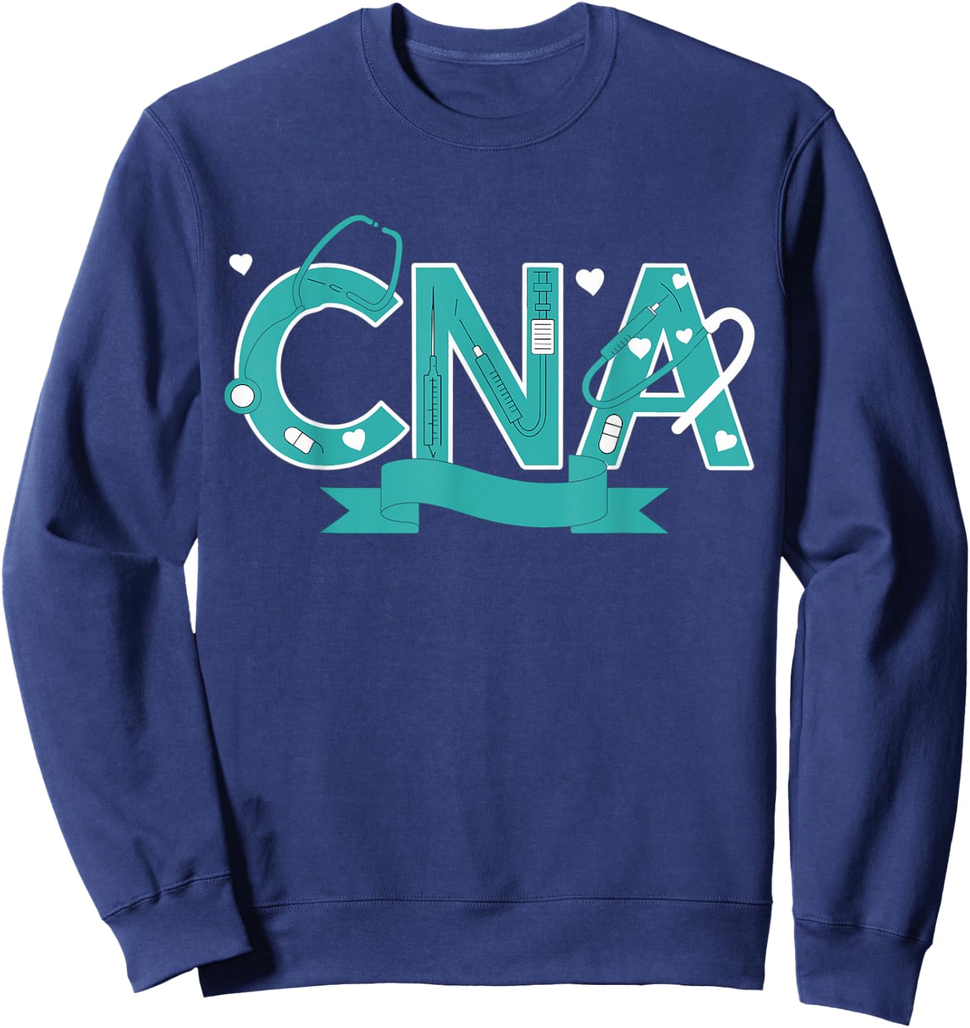 Cna Heart Stethoscope Teal Ribbon Cervical Cancer Awareness Sweatshirt - Sweatshirt | Navy
