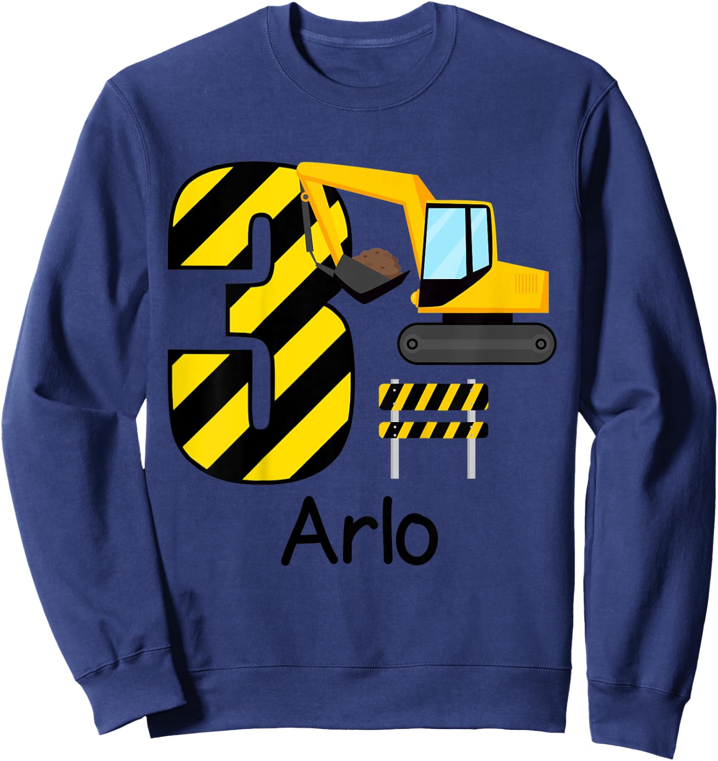 Kids Boys Construction 3rd Birthday Arlo 3 Years Old Party Sweatshirt - Sweatshirt | Navy