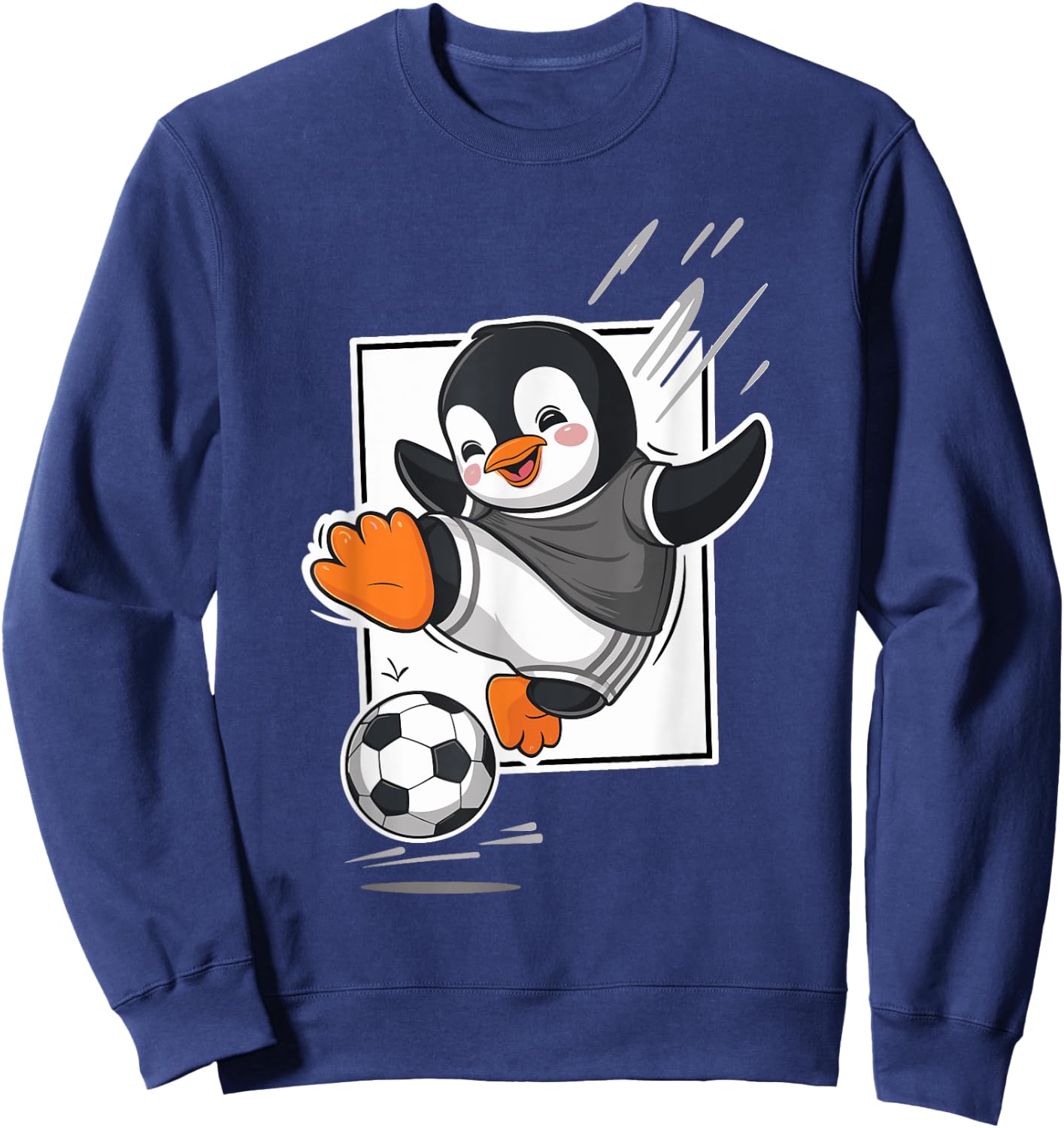 Penguin Playing Soccer Kicking Football Cute Cartoon Penguin Sweatshirt - Sweatshirt | Navy