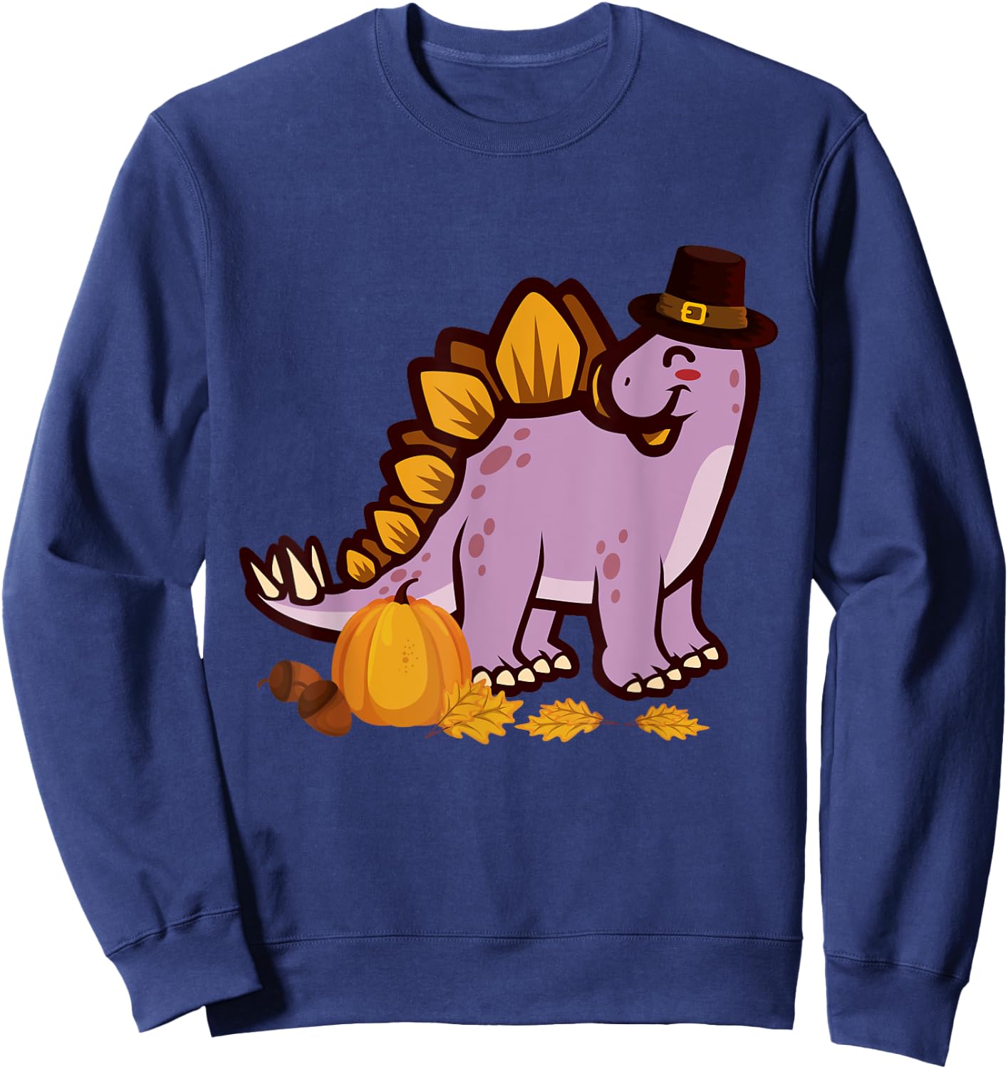 Happy Thanksgiving Holiday Cute Stegosaurus Dinosaur Sweatshirt - Sweatshirt | Navy