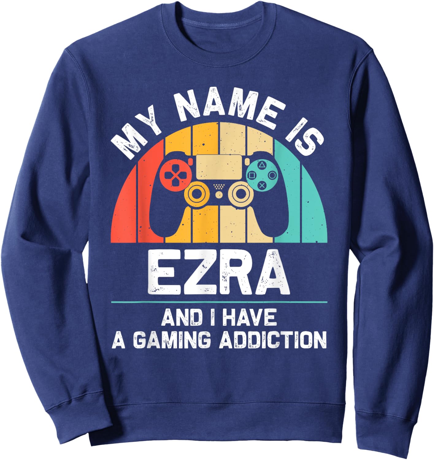 EZRA Gift Name Personalized Funny Gaming Geek Birthday Sweatshirt - Sweatshirt | Navy