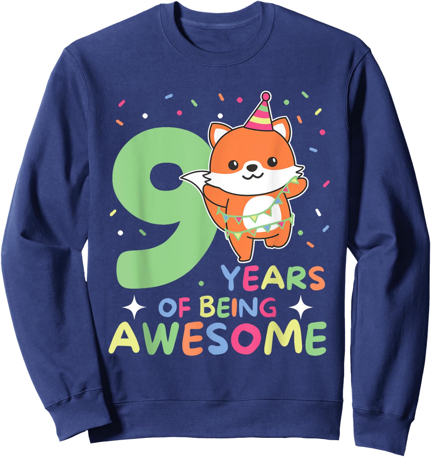 Fox 9th Birthday For Children Nine Years Old Fox Sweatshirt - Sweatshirt | Navy