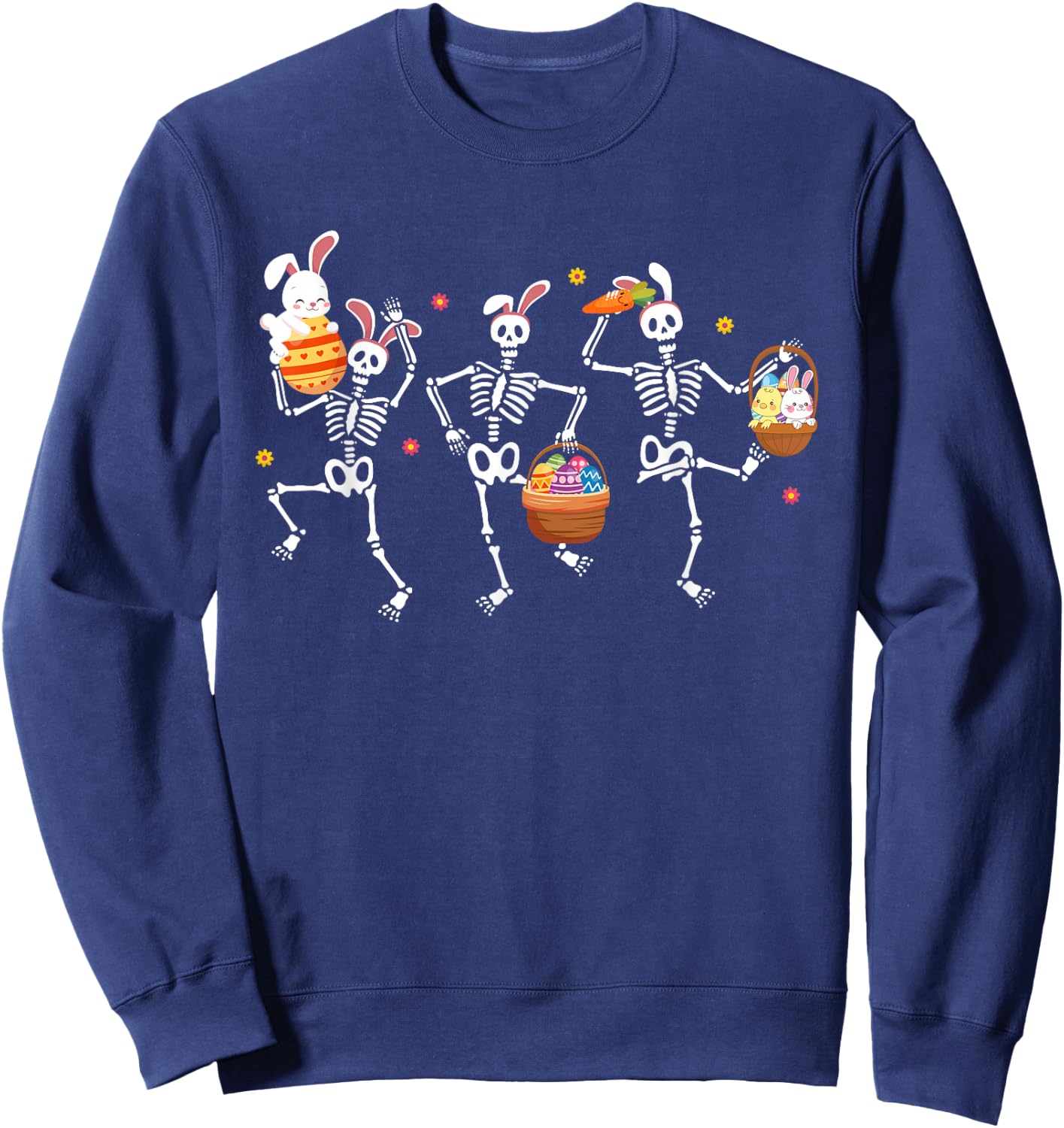 Bunny Skeleton Dancing Easter Basket Carrot Funny Easter Day Sweatshirt - Sweatshirt | Navy