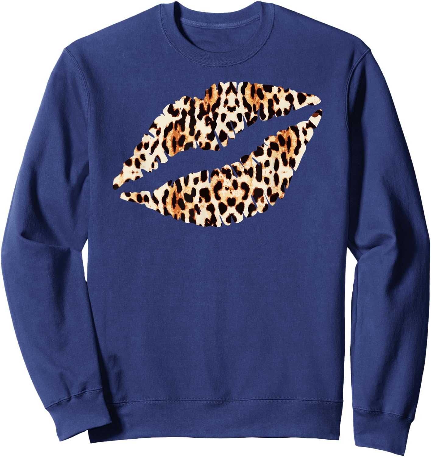 Cool Lips Kiss Me Leopard Cheetah Print Sweatshirt - Sweatshirt | Navy