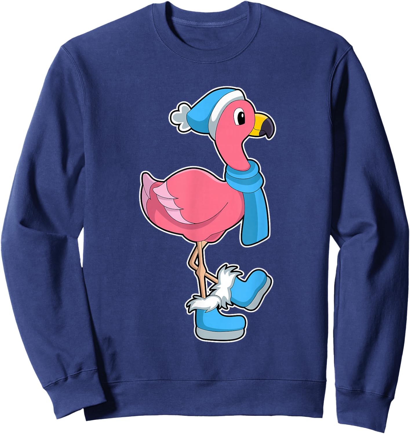 Flamingo Winter Scarf Sweatshirt - Sweatshirt | Navy