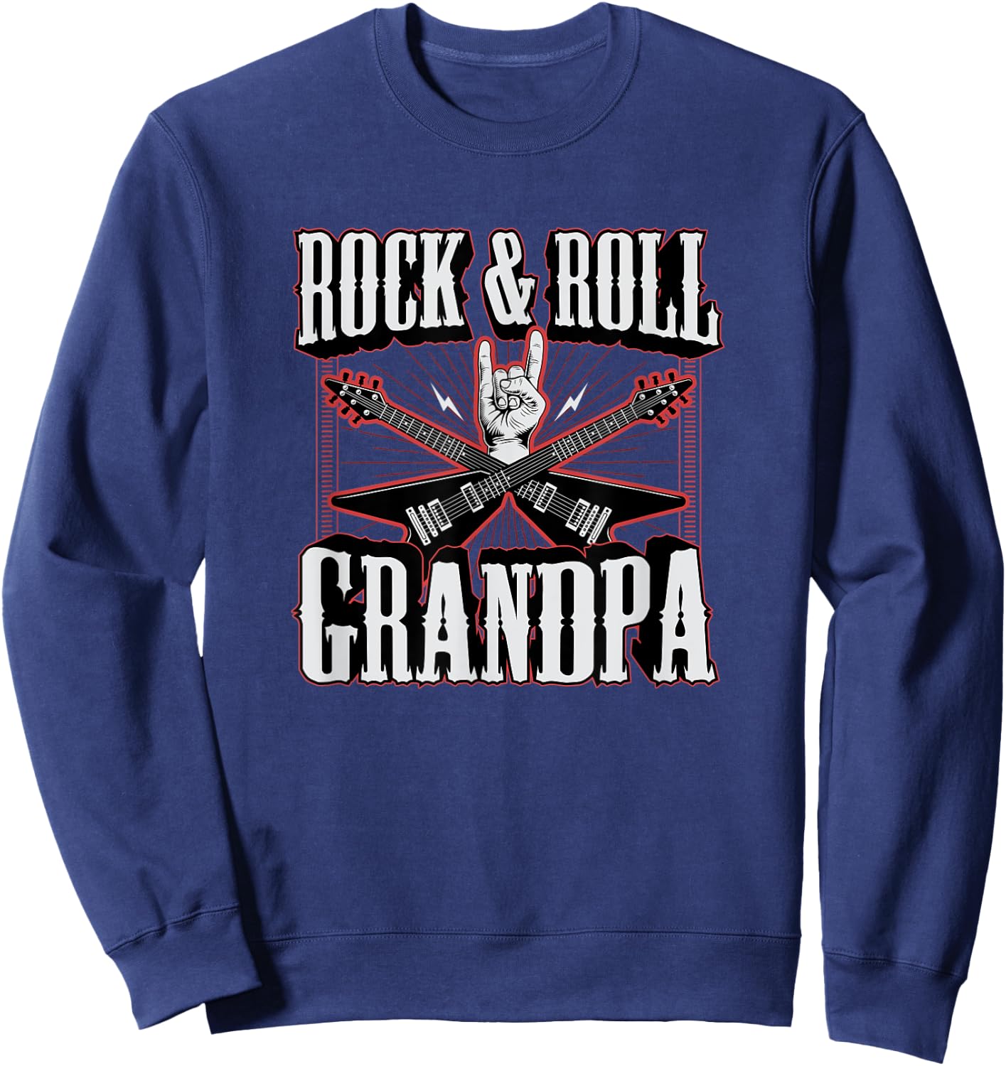 Rock and Roll Grandpa Vintage Guitar Musician Music Lover Sweatshirt - Sweatshirt | Navy
