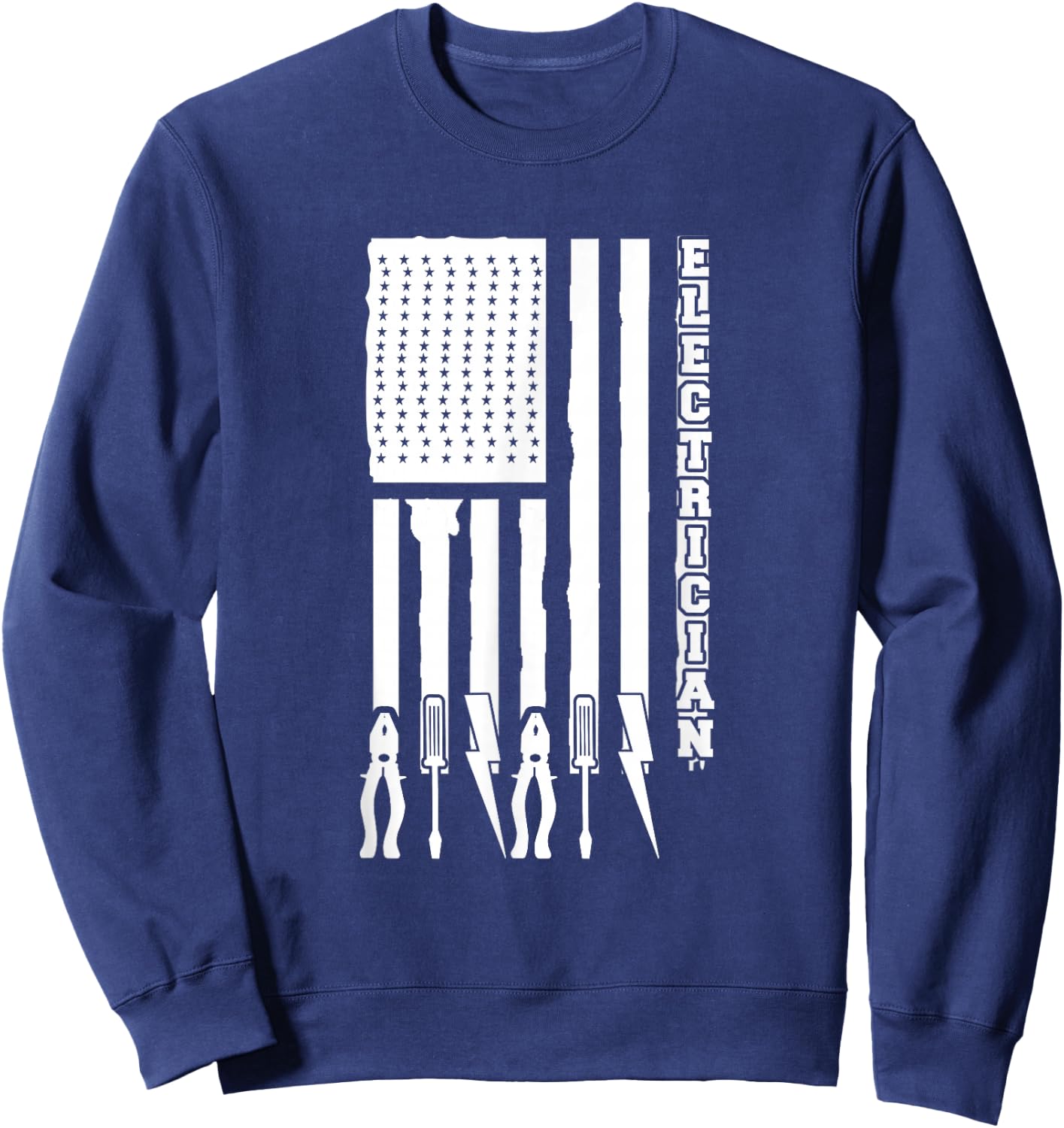 Electrician Gifts - Electrician On USA Flag W/ Tools Sweatshirt - Sweatshirt | Navy