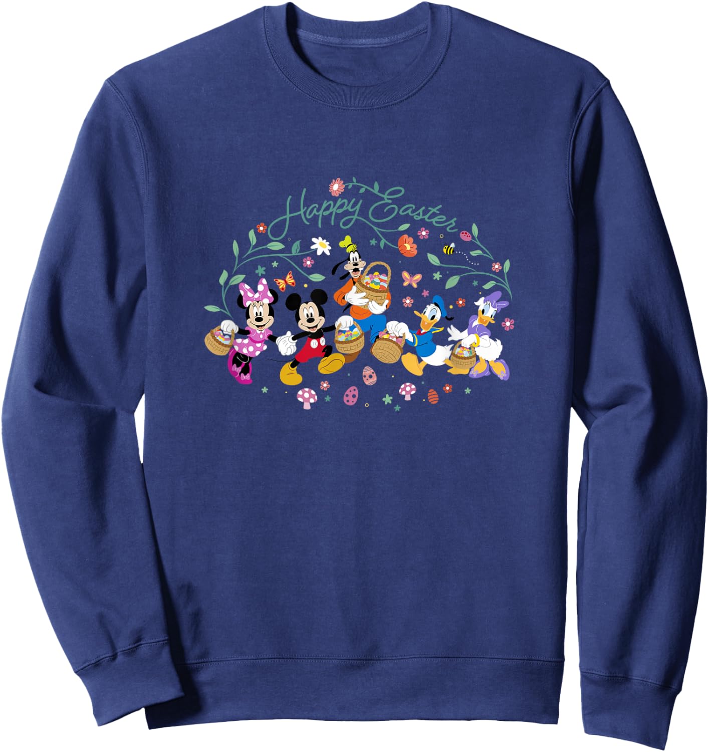 Disney Mickey And Friends Happy Easter Spring Floral Holiday Sweatshirt - Sweatshirt | Navy