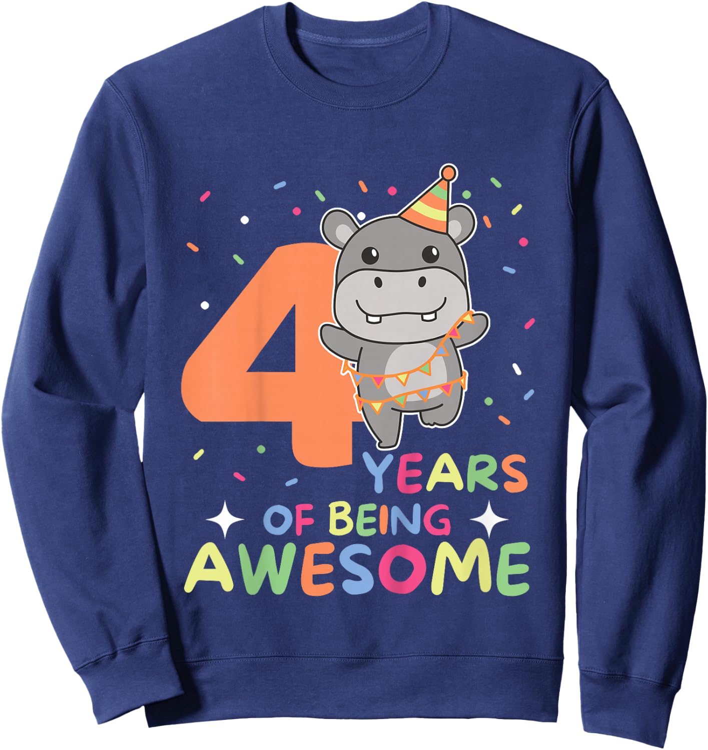 Kids Hippo 4th Birthday For Kids Four Years Old Sweatshirt - Sweatshirt | Navy