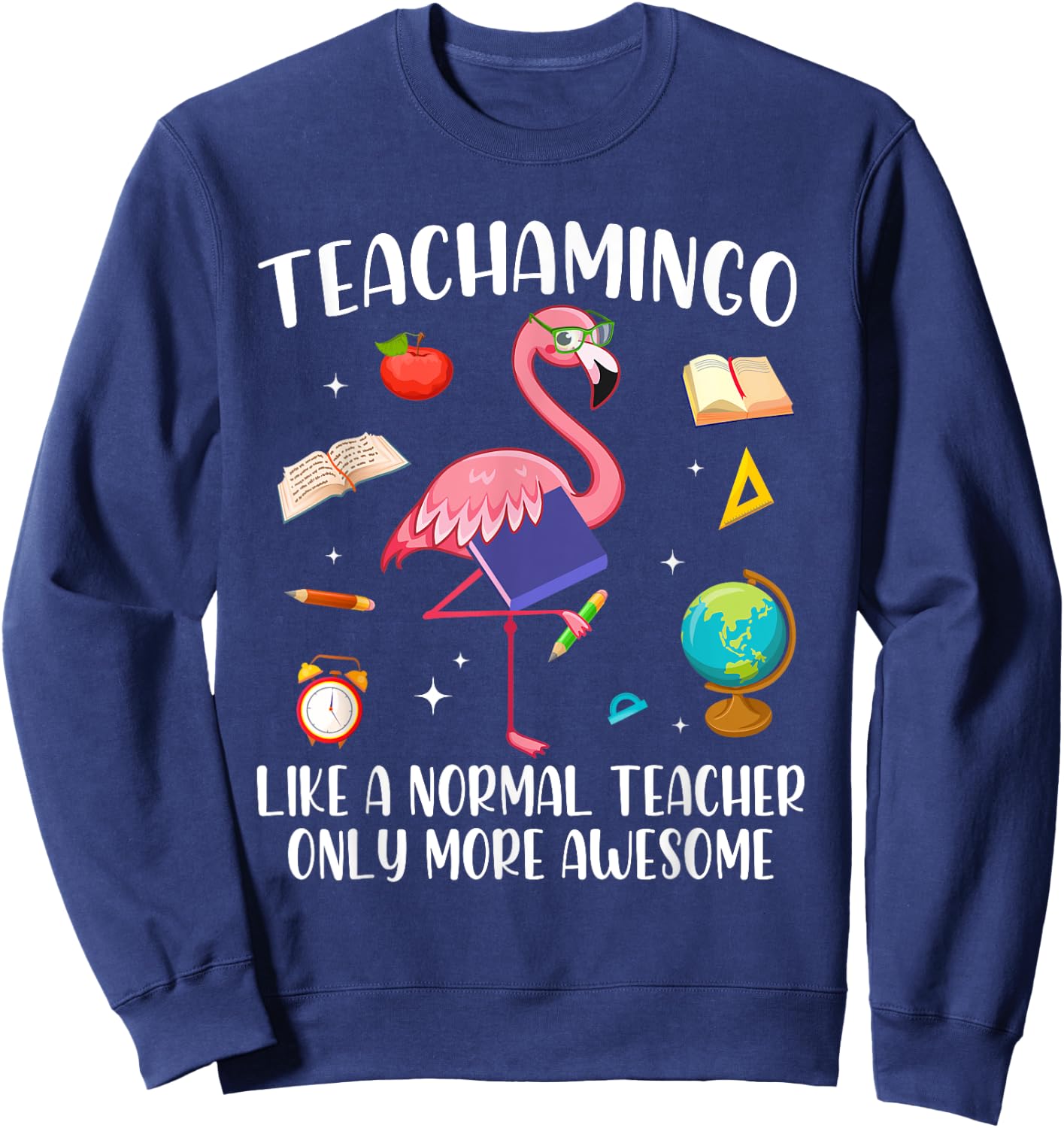 Teacher Pink Flamingo Tropical Flowers Women Sweatshirt - Sweatshirt | Navy