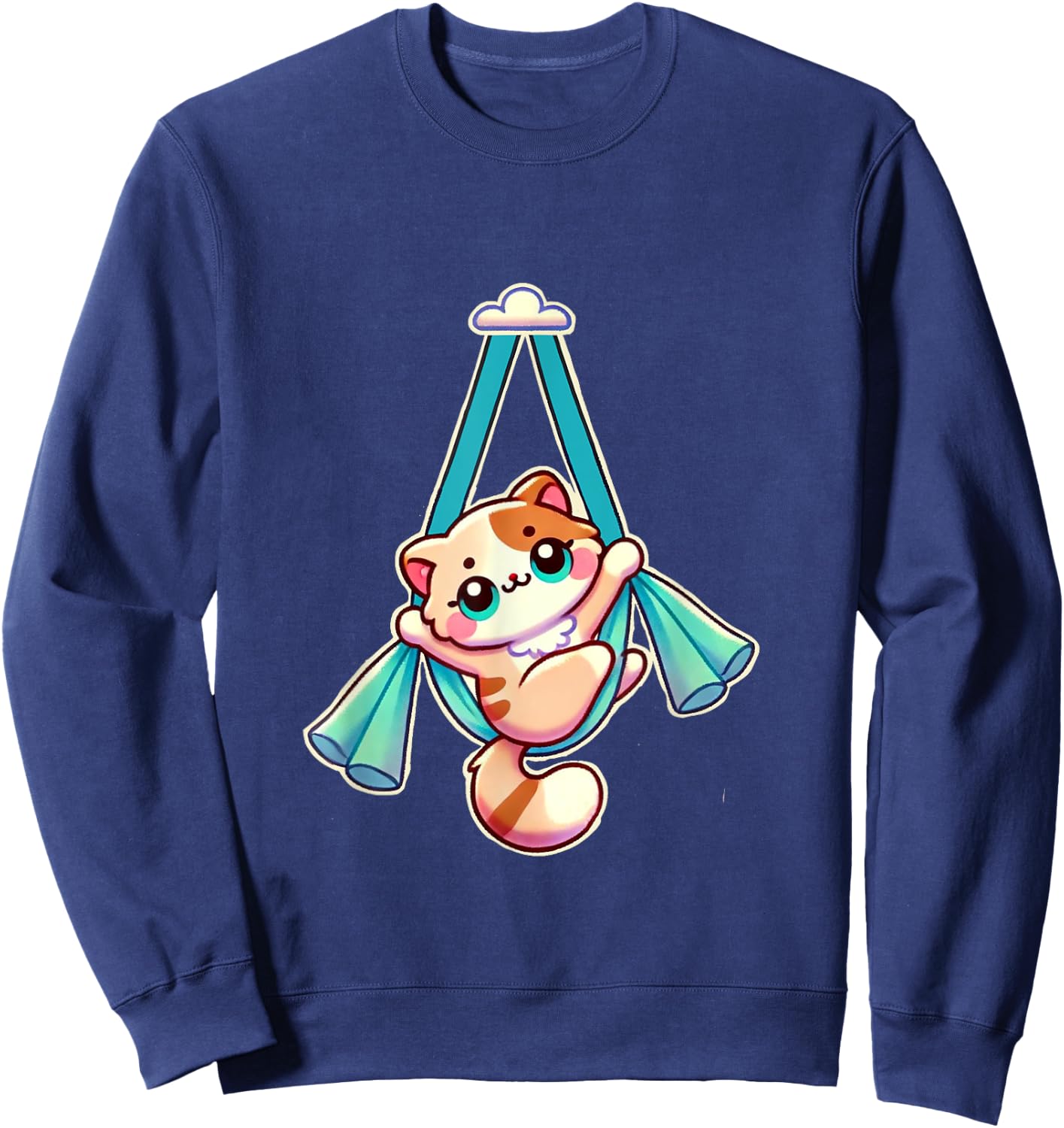 AD Designs Hang In There Aerial Kitty Aerialist Cat Silks Sweatshirt - Sweatshirt | Navy