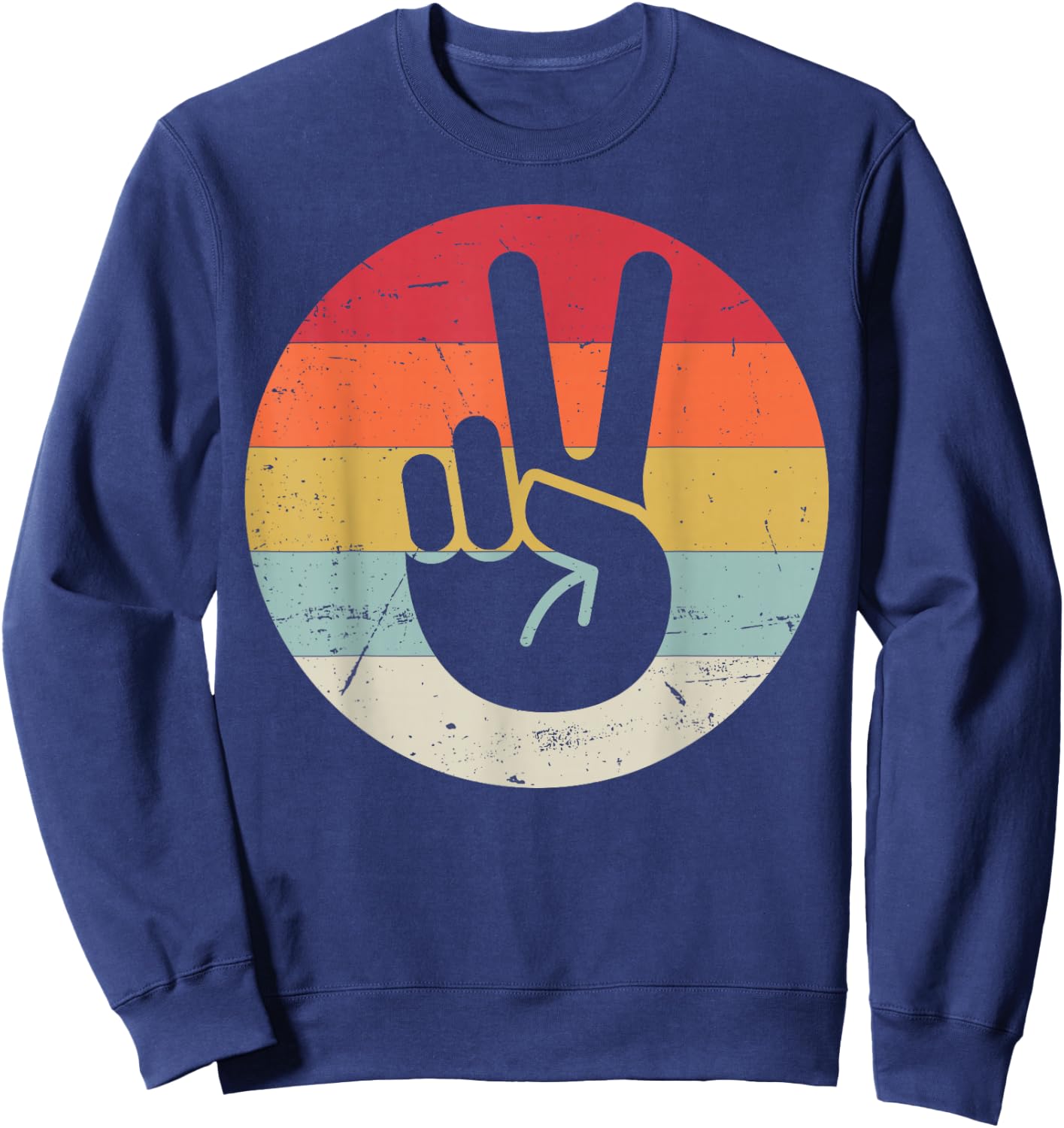 Retro Peace Sign V Fingers Vintage 60s 70s 80s Cool Graphic Sweatshirt - Sweatshirt | Navy