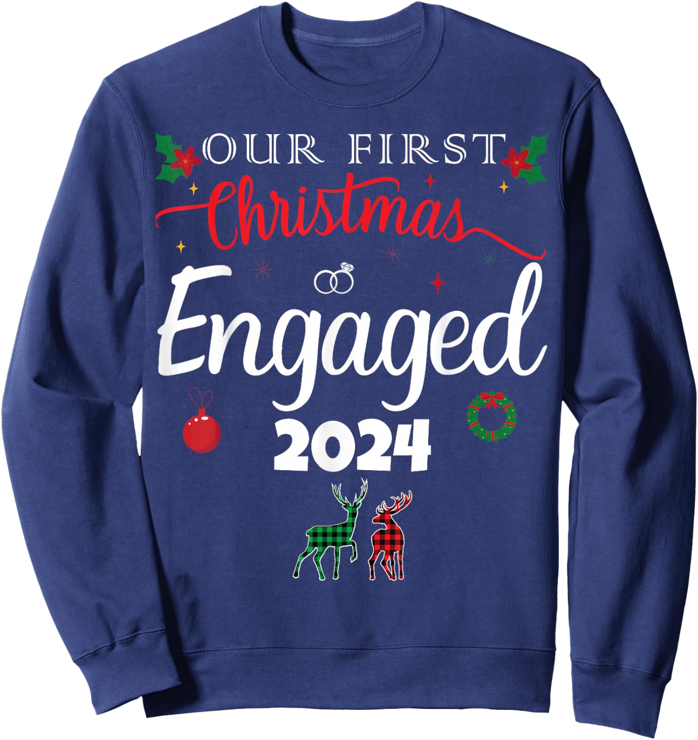 Our First Christmas Engaged 2024 Pajamas Couples Matching Sweatshirt - Sweatshirt | Navy
