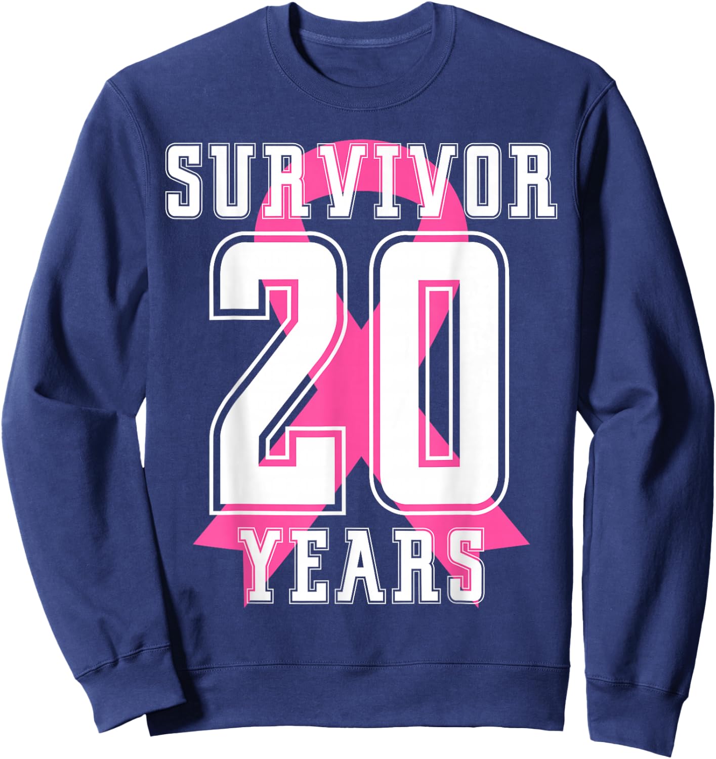 20 Years Free Survivor Breast Cancer Awareness Pink Ribbon Sweatshirt - Sweatshirt | Navy