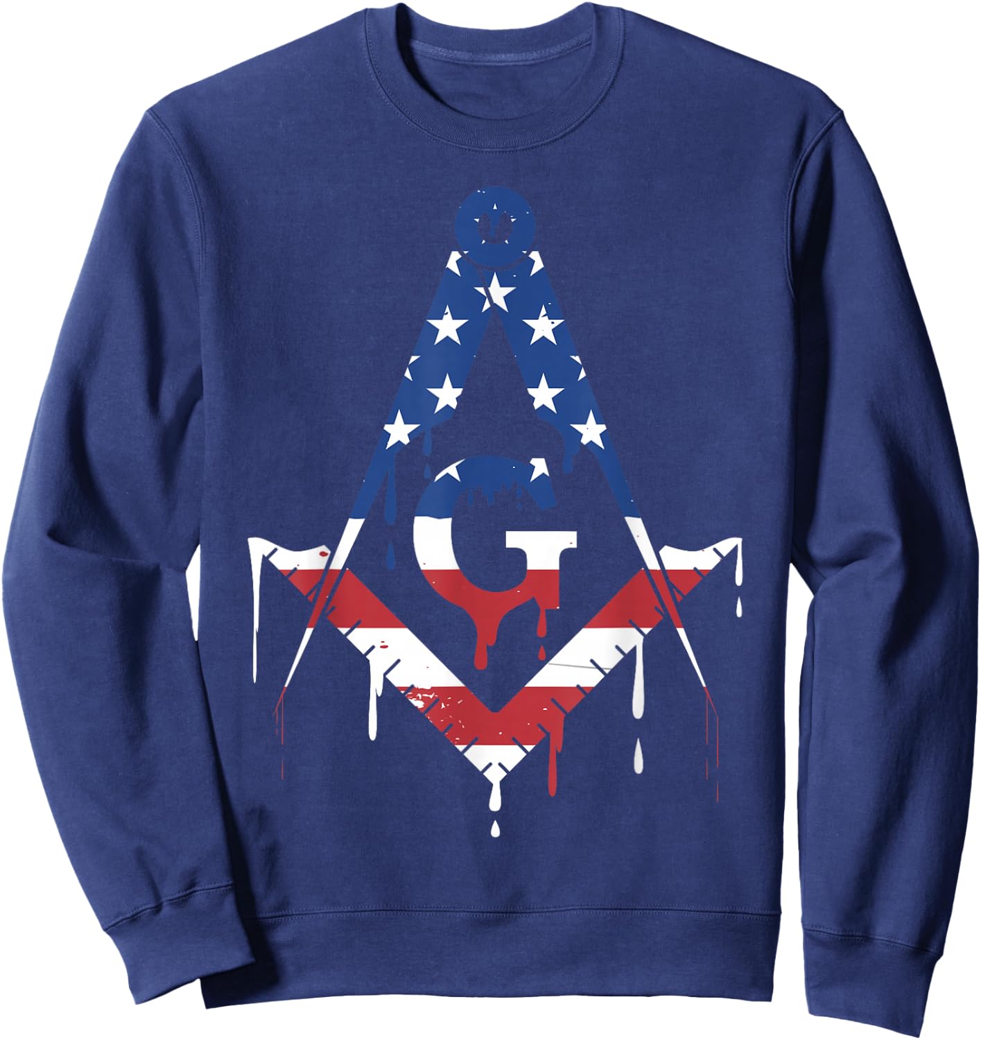 Freemason Masonic Freemasonry American Flag USA Drip Sweatshirt - Sweatshirt | Navy