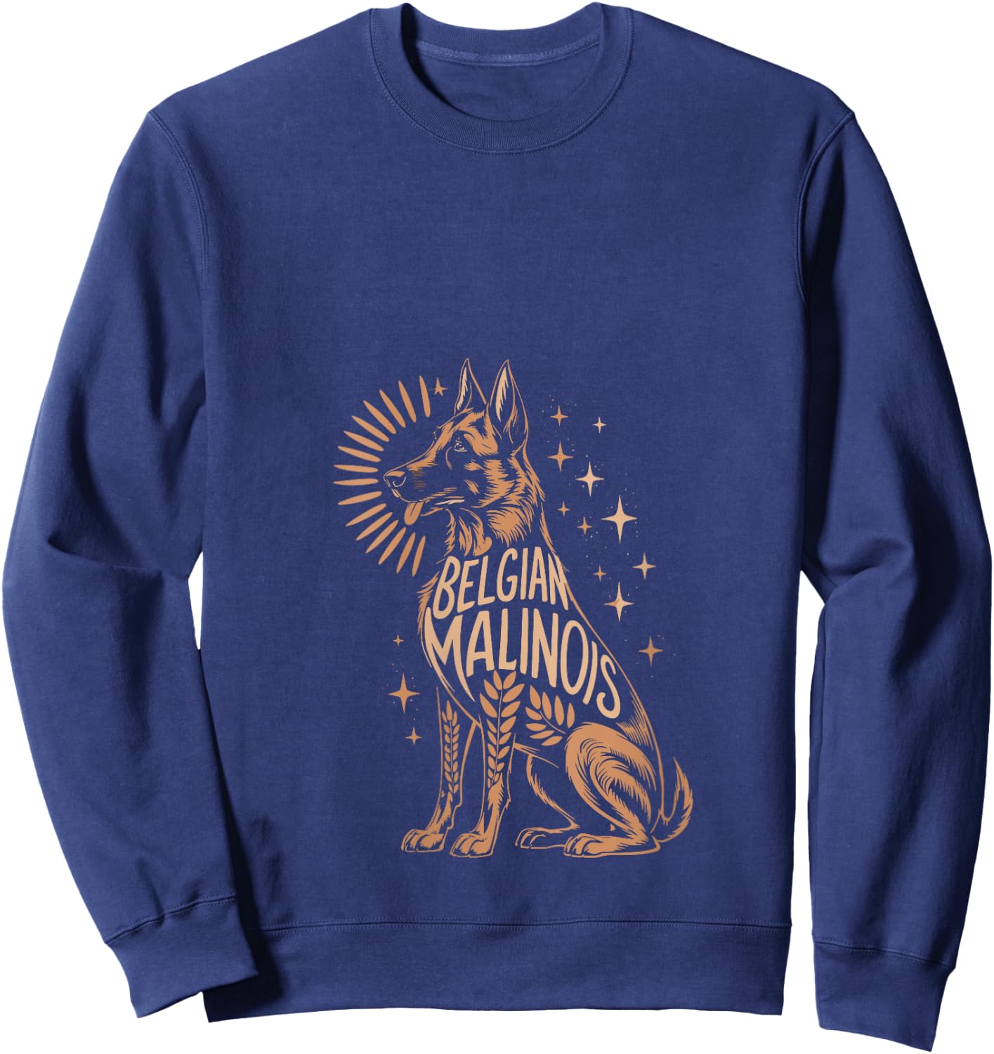 Floral Whimsical Belgian Malinois Belgian Shepherd Mally V-Neck Sweatshirt - Sweatshirt | Navy