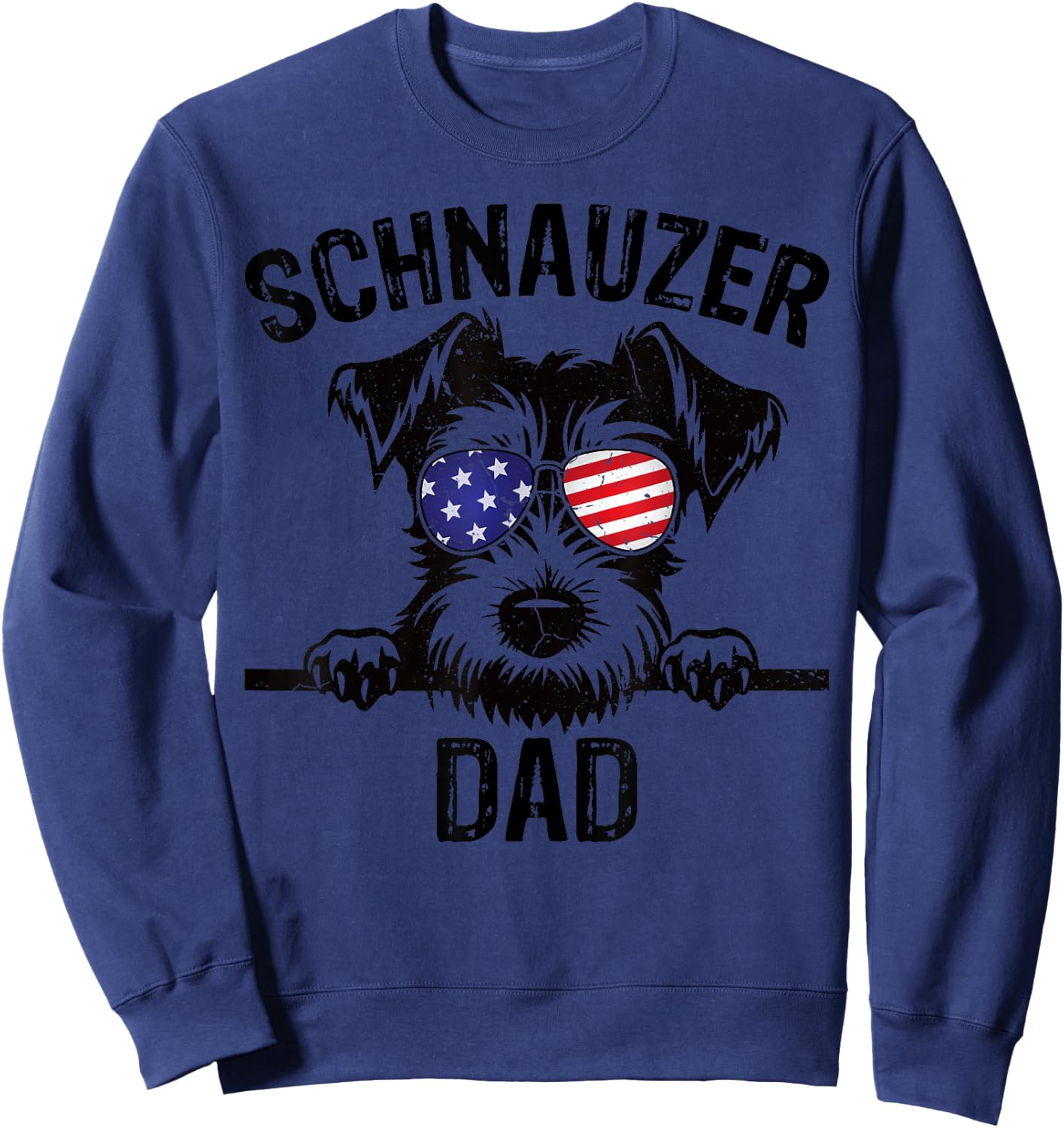 Schnauzer Dad Father Day Dog Wearing USA Flag Sunglasses Sweatshirt - Sweatshirt | Navy