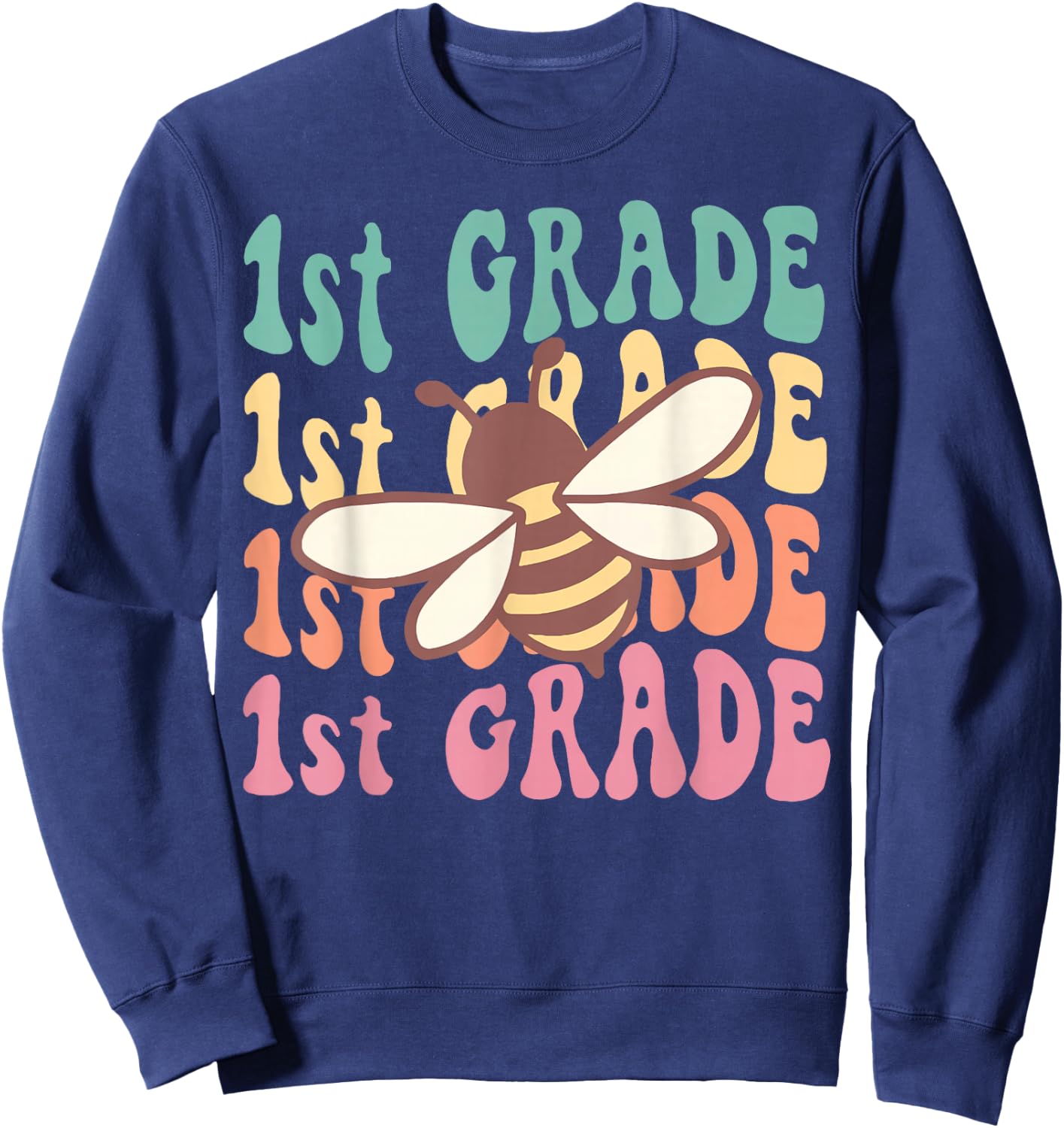 1th Grade Teacher Cute Bee Back To School Elementary Teacher Sweatshirt - Sweatshirt | Navy