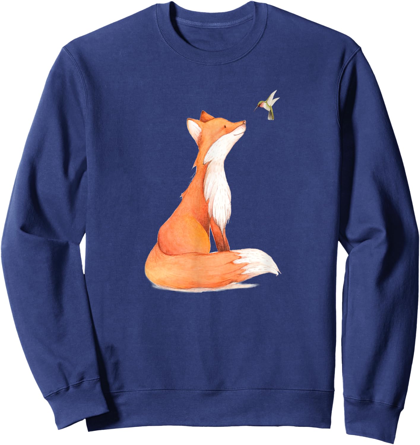 The Cute Fox And Hummingbird Vintage Retro Gift Lover Sweatshirt - Sweatshirt | Navy