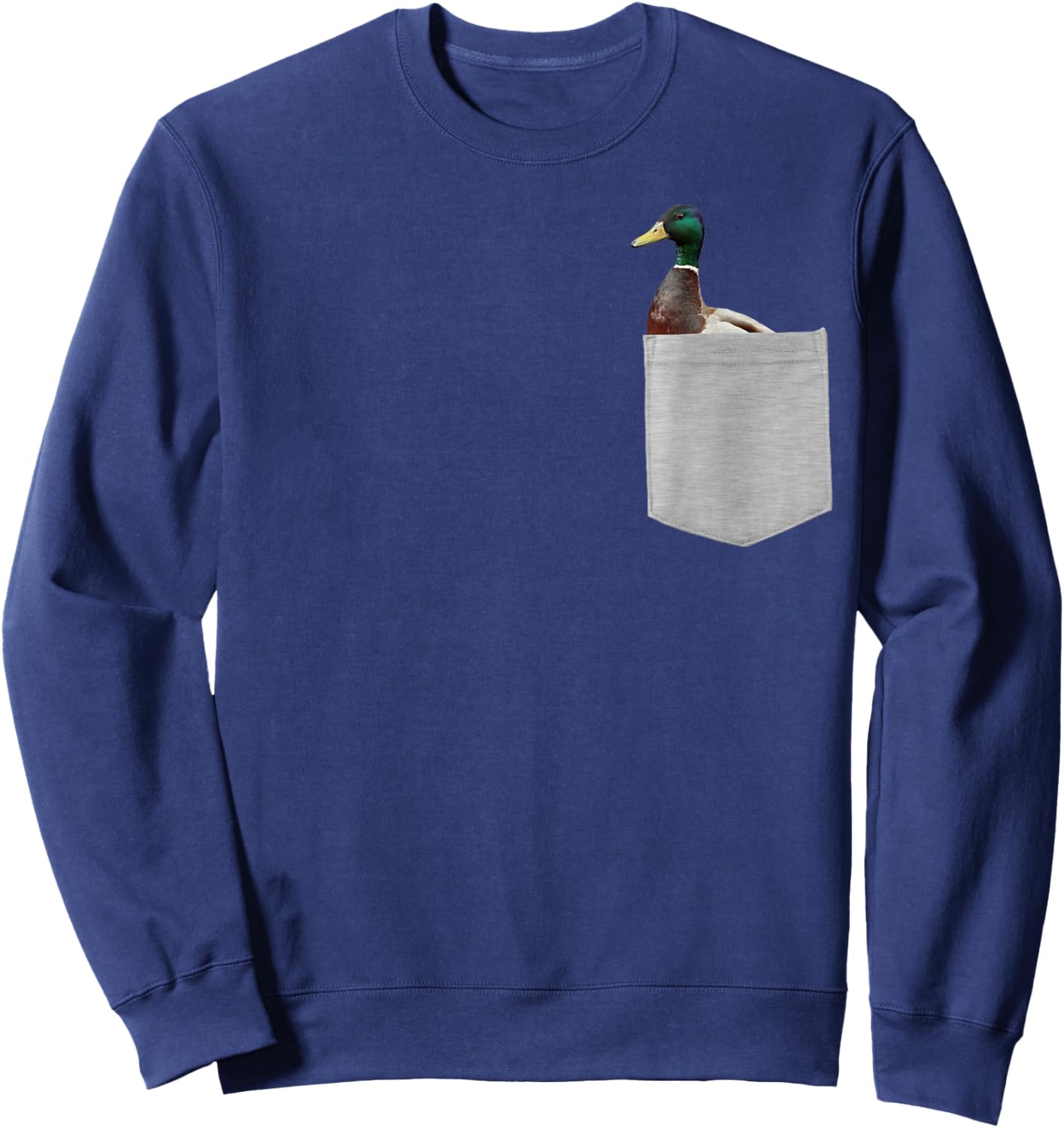 Animal in Your Pocket Funny Mallard Duck Peeking Out Sweatshirt - Sweatshirt | Navy