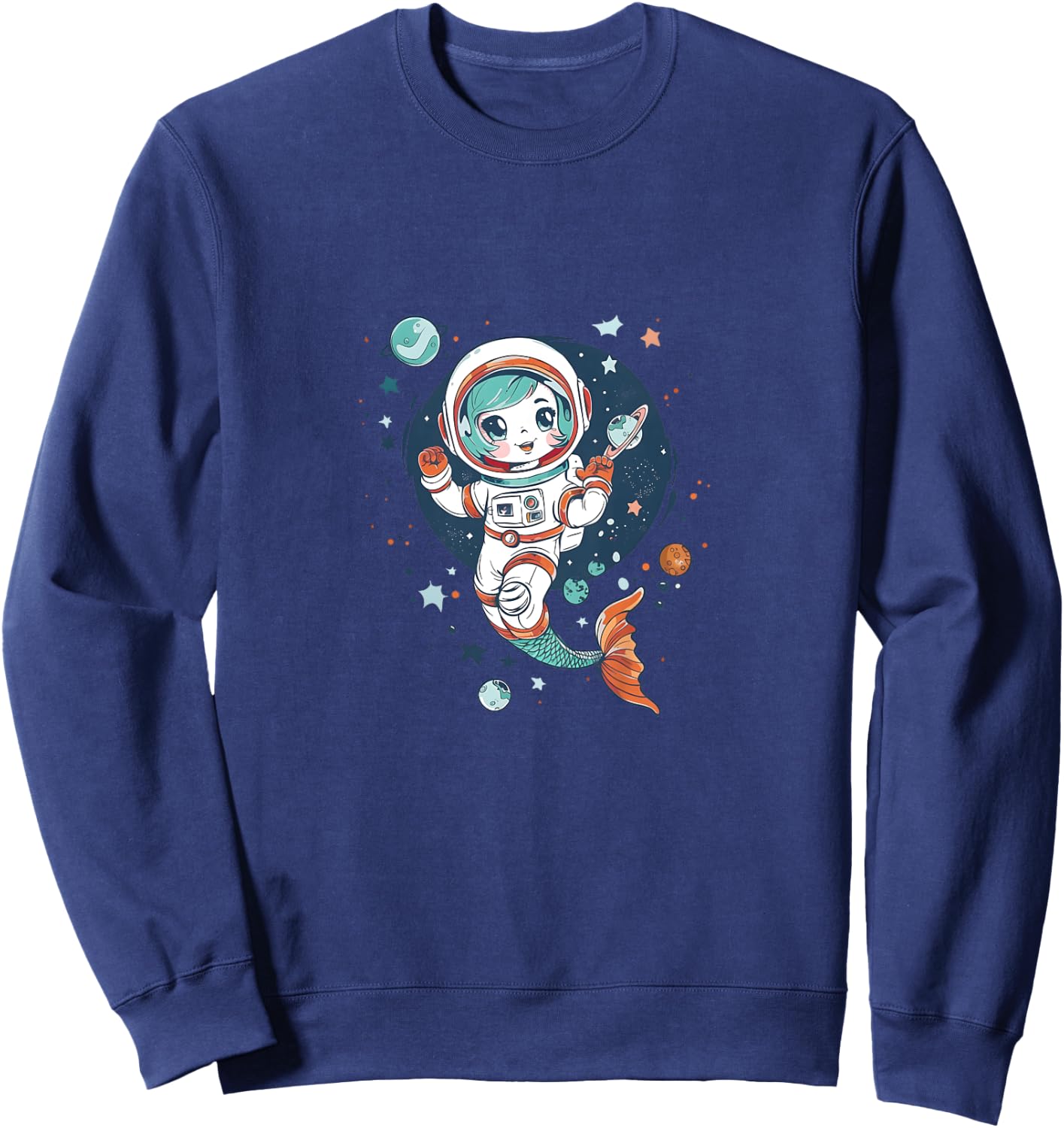 Cute Astronaut Mermaid in Space Funny Planetary Kids Sweatshirt - Sweatshirt | Navy