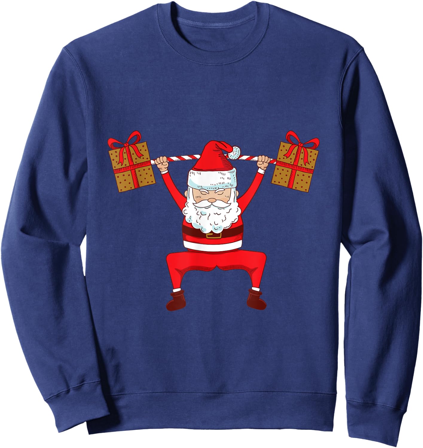 Santa Weight Lifting Christmas Exercise Gym Sweatshirt - Sweatshirt | Navy