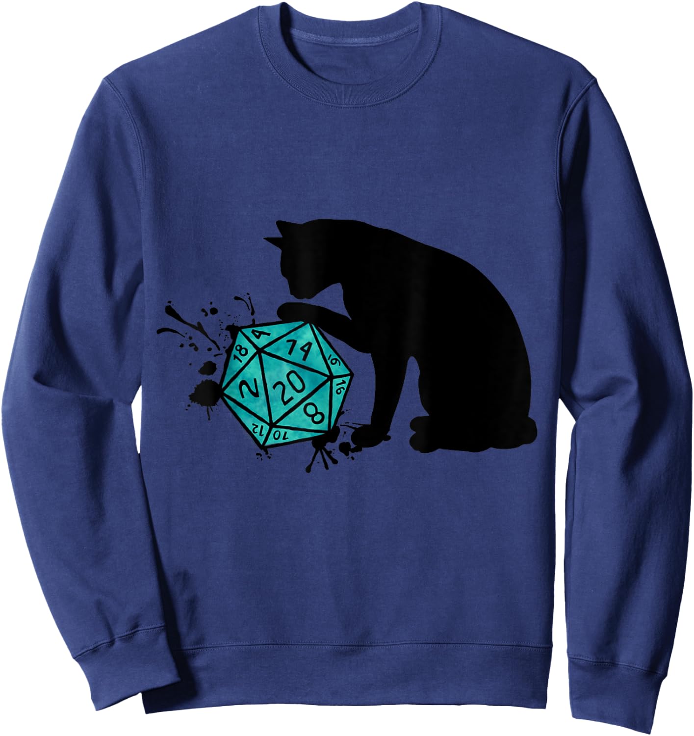 Nerdy Cat with D20 Cube - Cat Lovers Sweatshirt - Sweatshirt | Navy