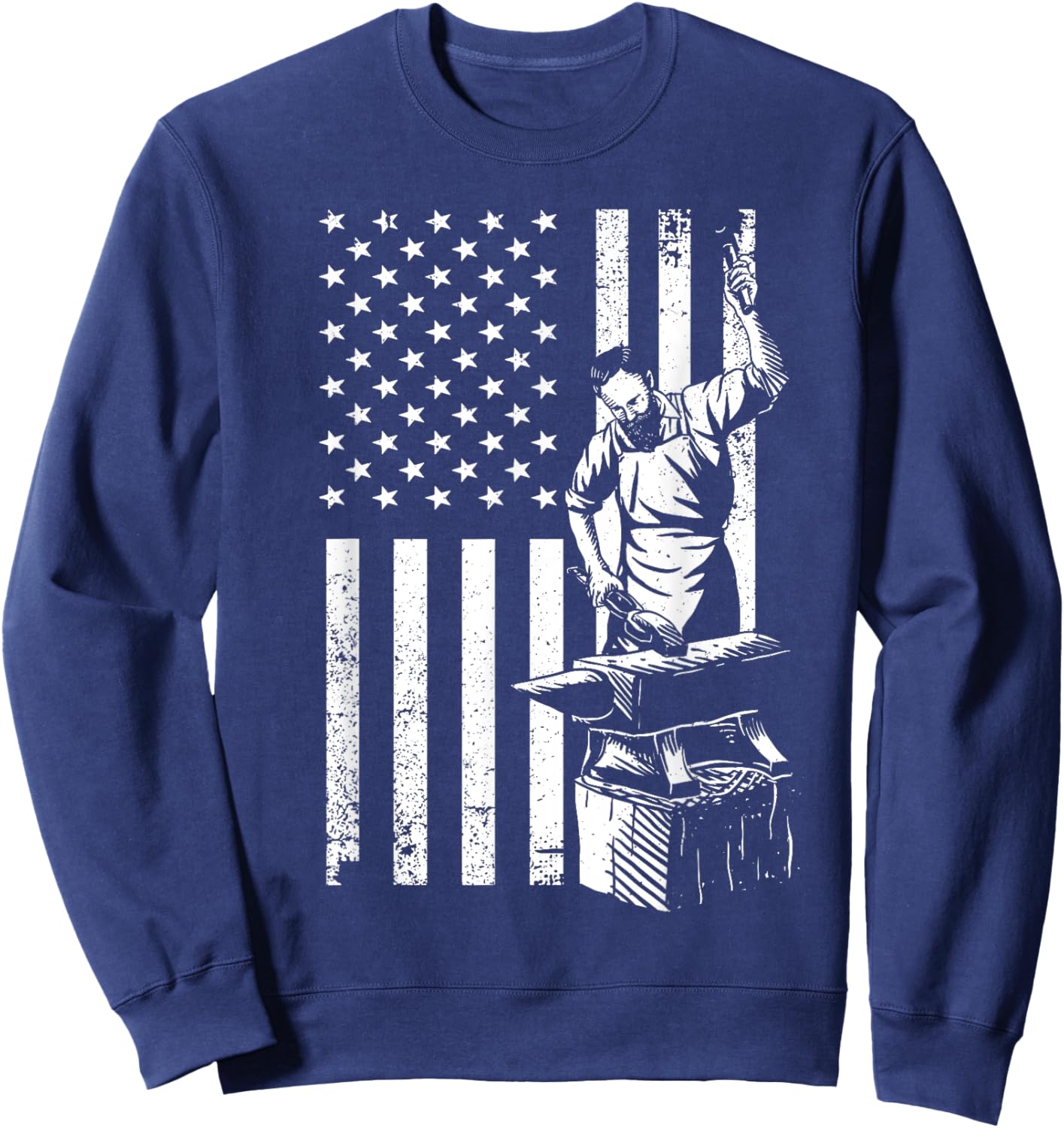 Cool US Flag Blacksmith Art Women Blacksmith Forging Sweatshirt - Sweatshirt | Navy