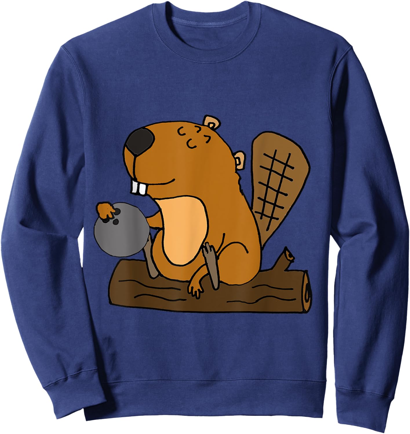 SmileteesAnim Funny Beaver Bowling Cartoon Sweatshirt - Sweatshirt | Navy